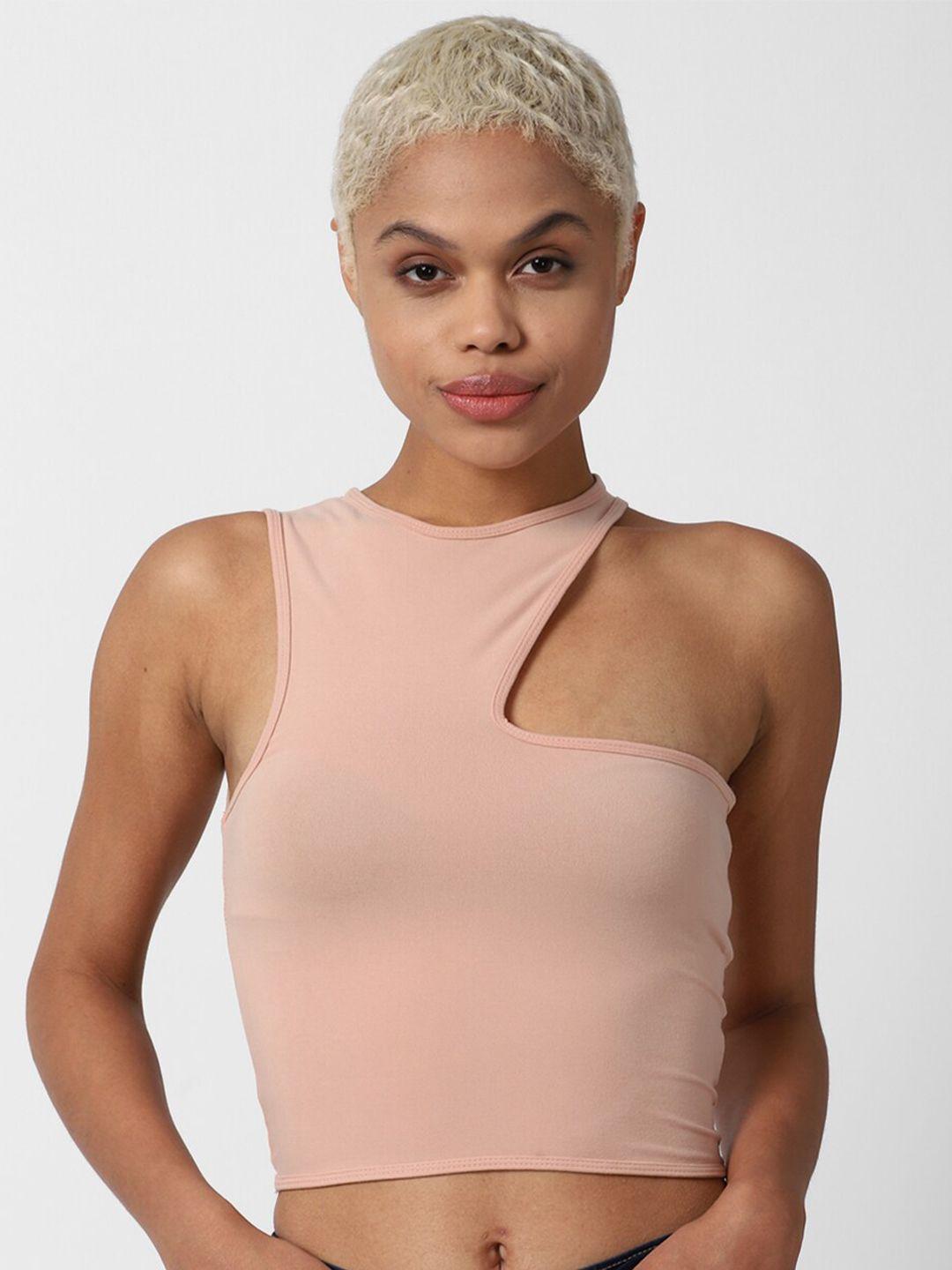 forever-21-peach-coloured-solid-crop-top