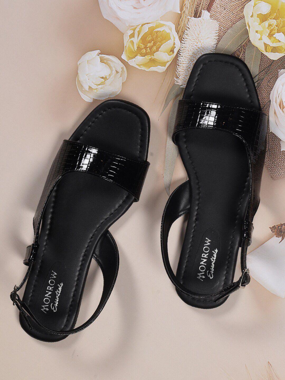 monrow-women-black-printed-open-toe-flats-with-buckles