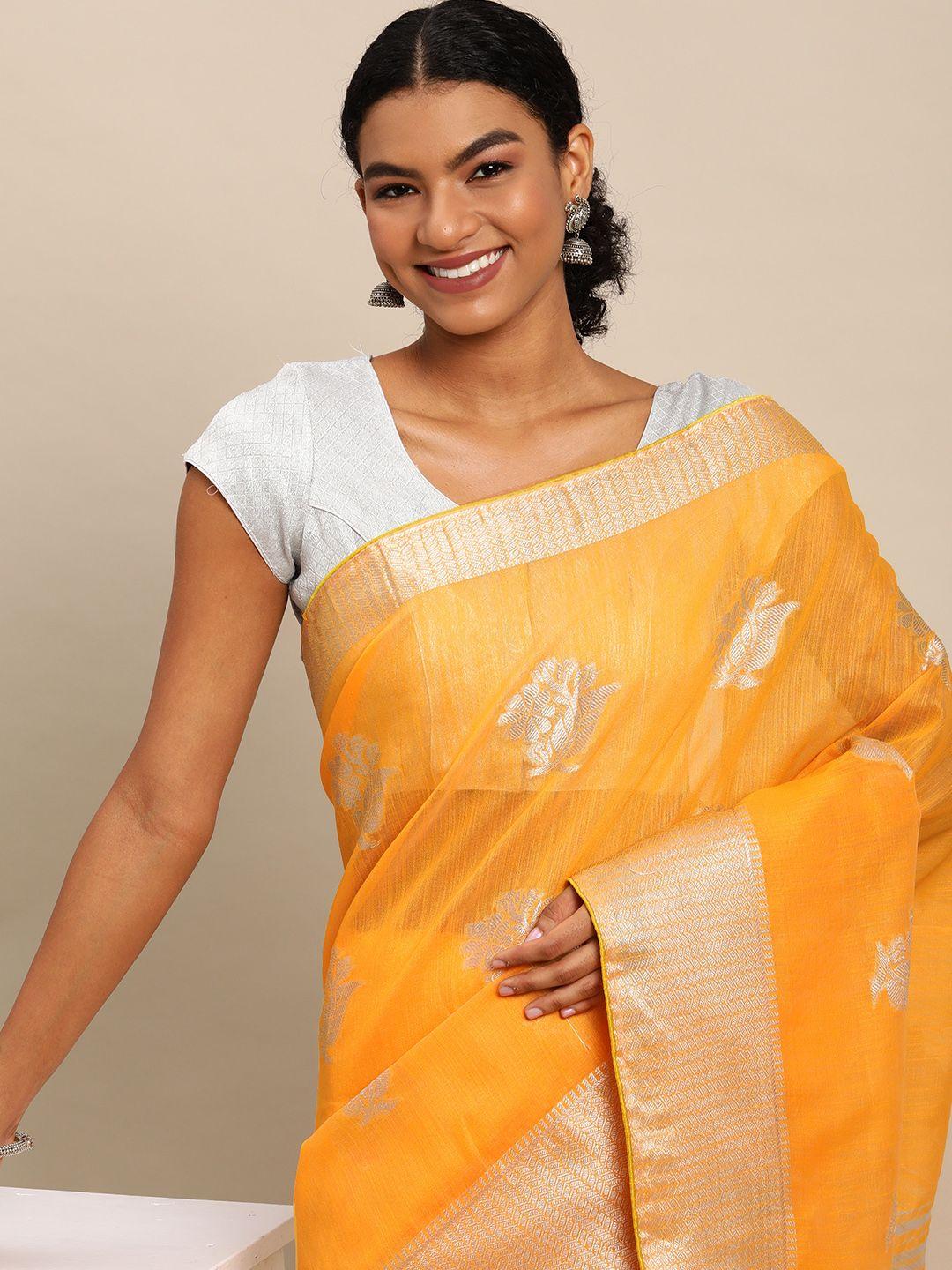 leeza-store-mustard-&-silver-ethnic-motifs-zari-tissue-banarasi-saree