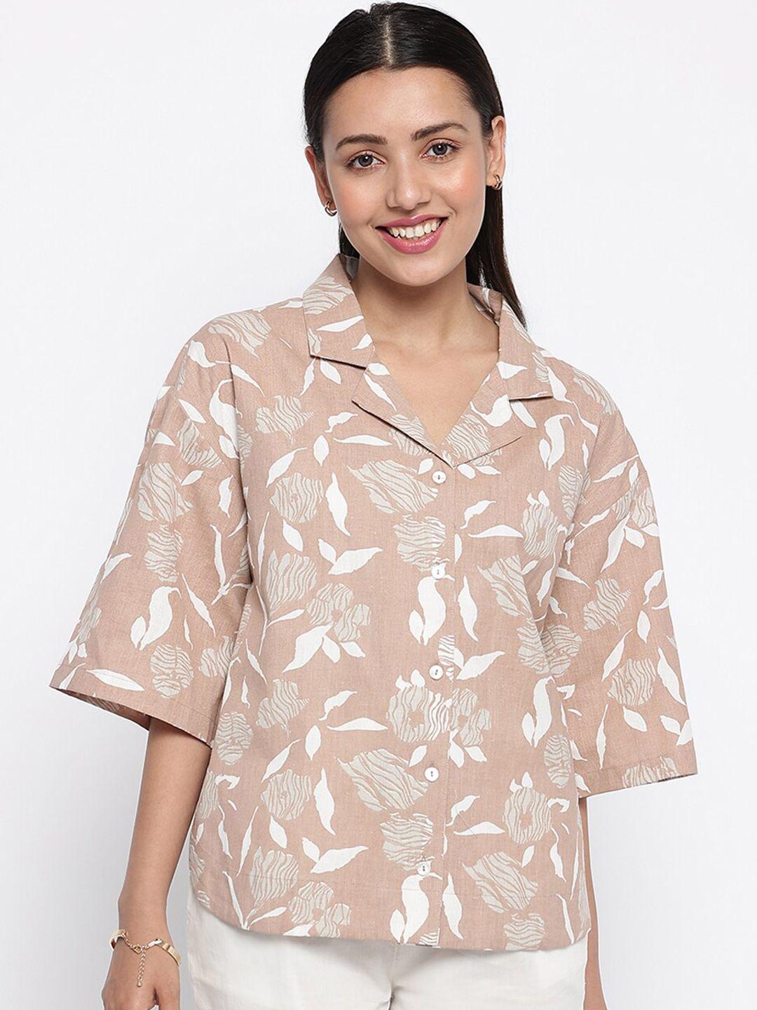 fabindia-brown-floral-print-shirt-style-top