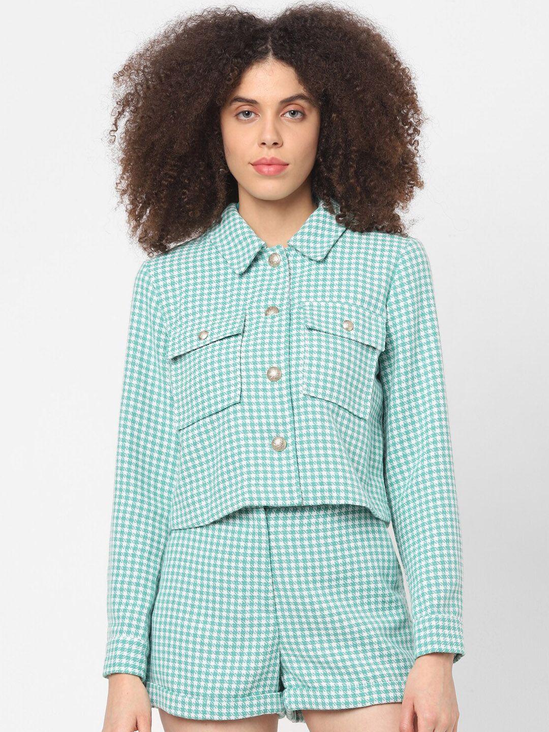 only-women-green-printed-single-breasted-blazers