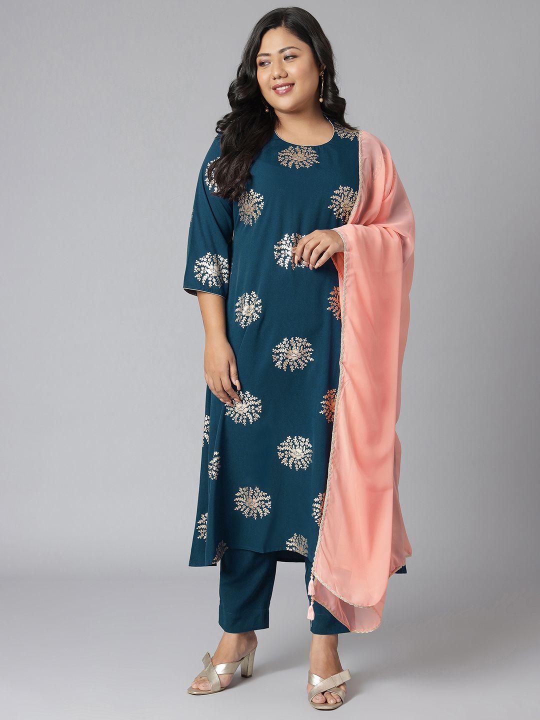 xl-love-by-janasya-women-teal-ethnic-motifs-printed-kurti-with-trousers-&-with-dupatta
