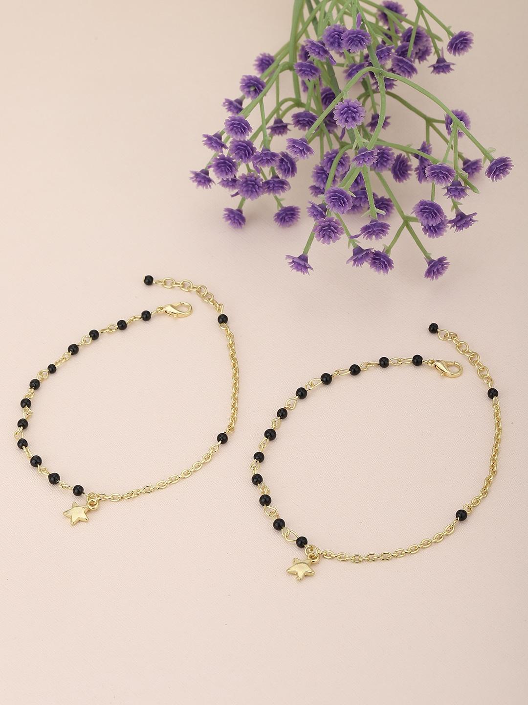 carlton-london-women-pair-of-black-&-gold-plated-anklet