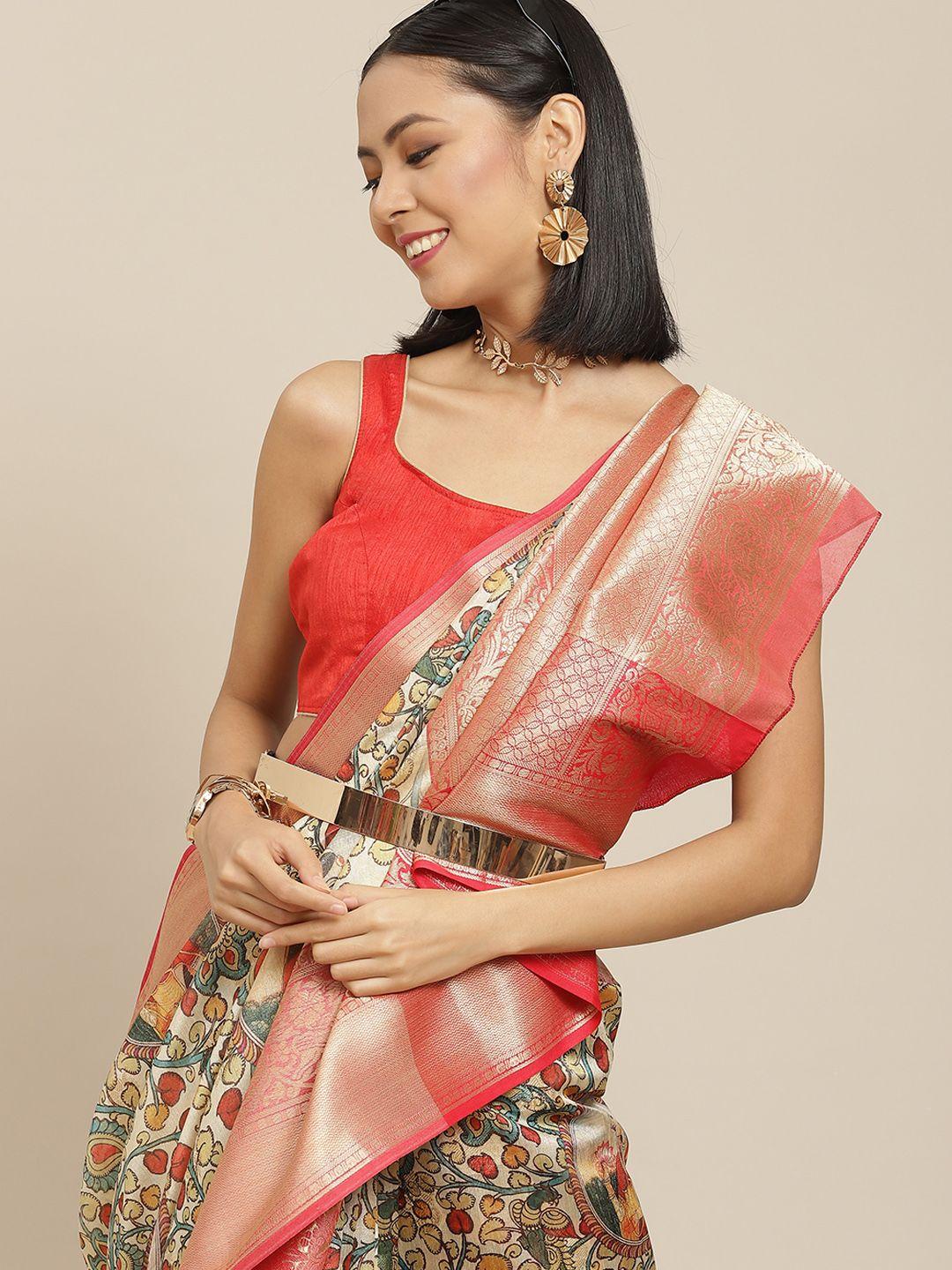 silk-land-beige-&-red-ethnic-motifs-zari-kanjeevaram-saree