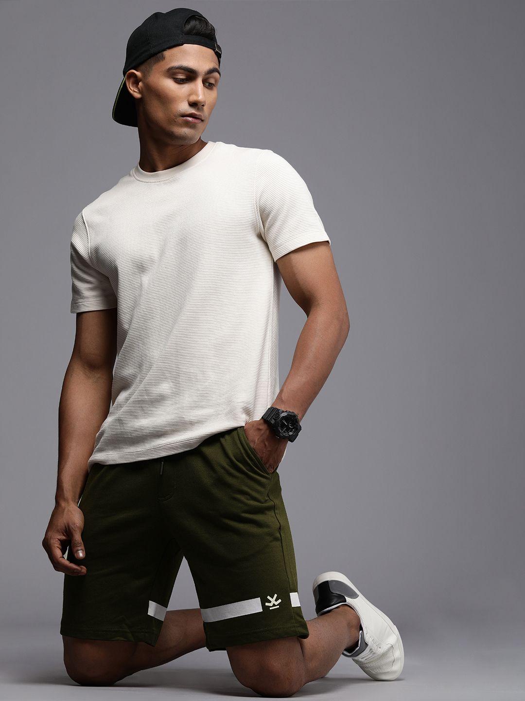 wrogn-men-olive-green-typography-printed-slim-fit-shorts