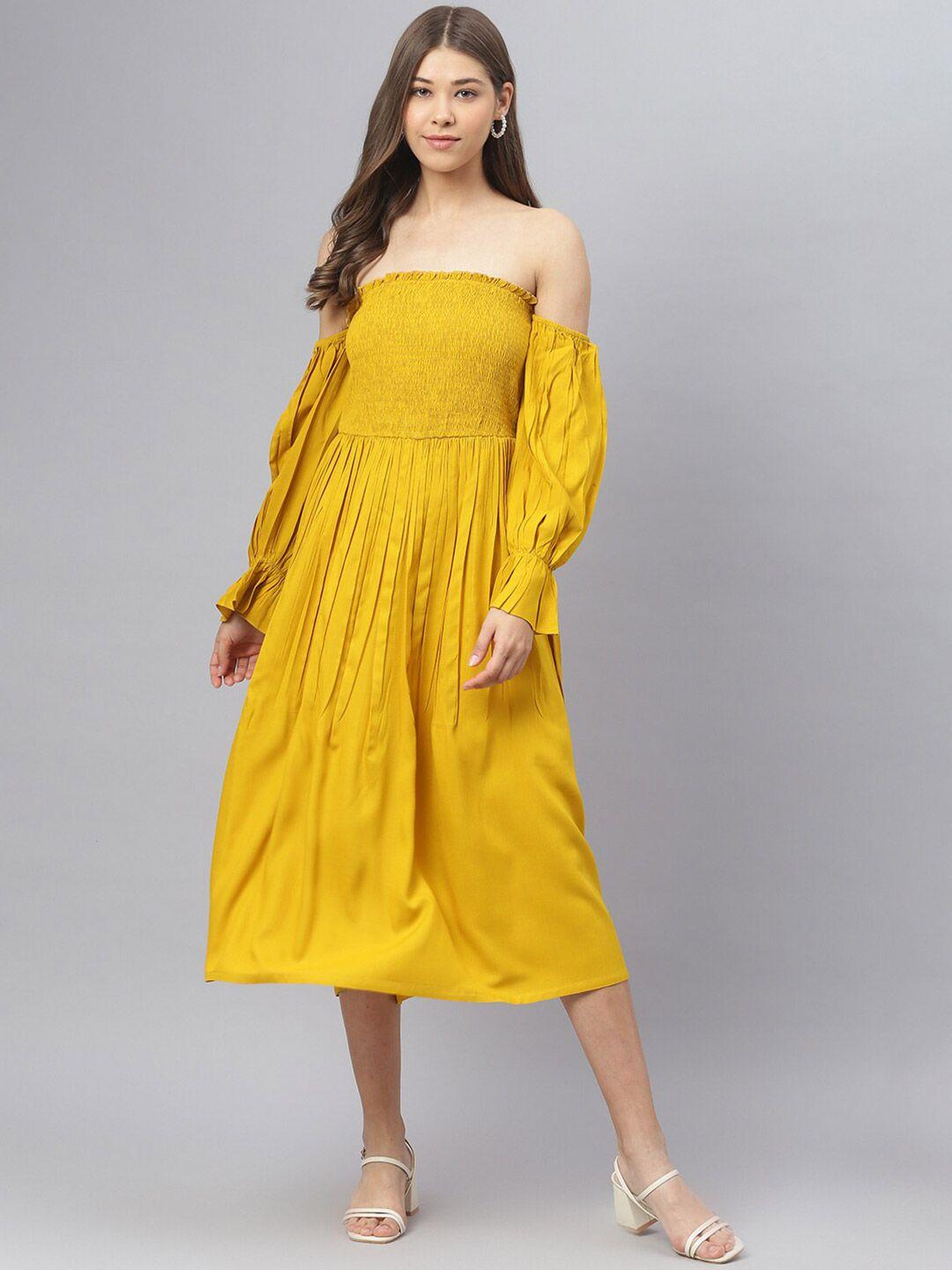 deebaco-women-mustard-yellow-off-shoulder-a-line-midi-dress