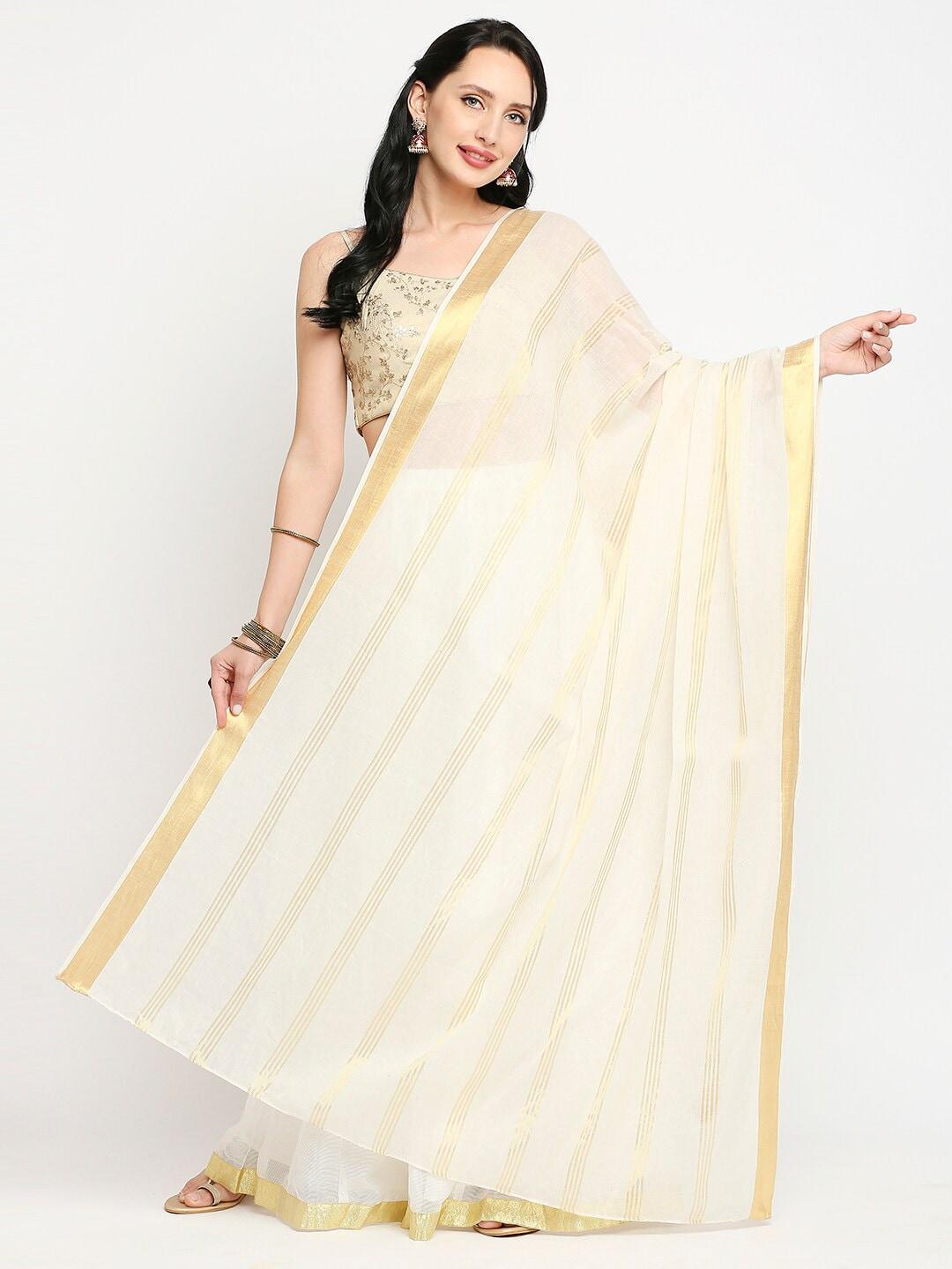 dupatta-bazaar-cream-coloured-&-gold-toned-striped-pure-cotton-dupatta-with-zari