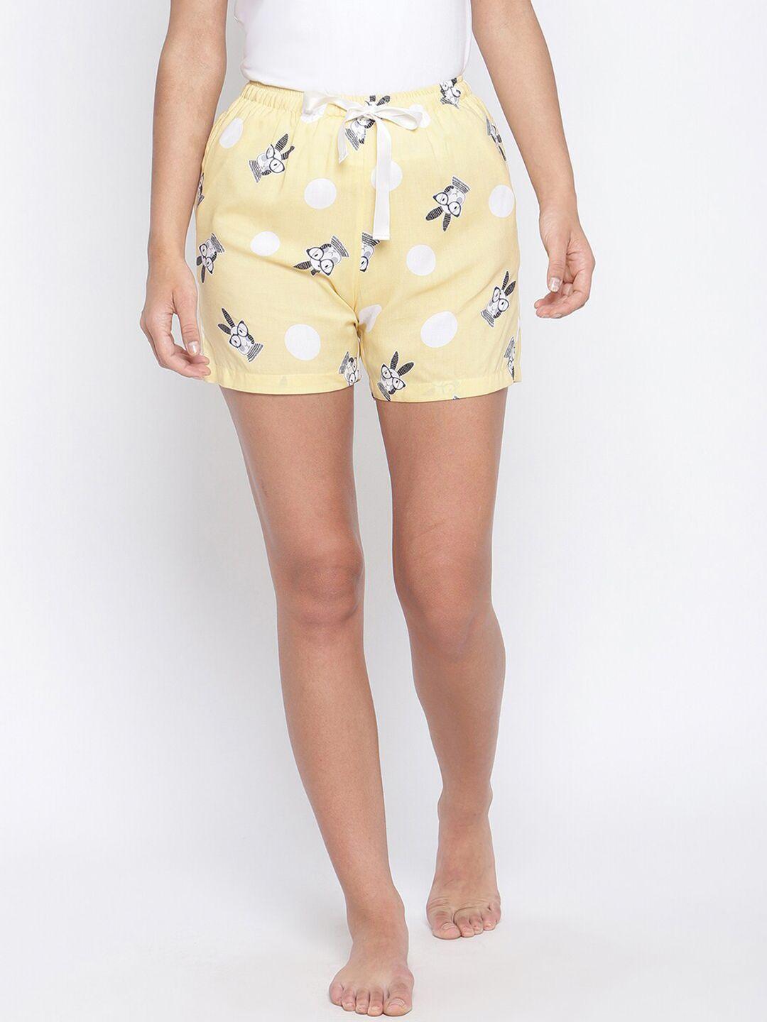 coastland-women-yellow-&-white-printed-lounge-shorts