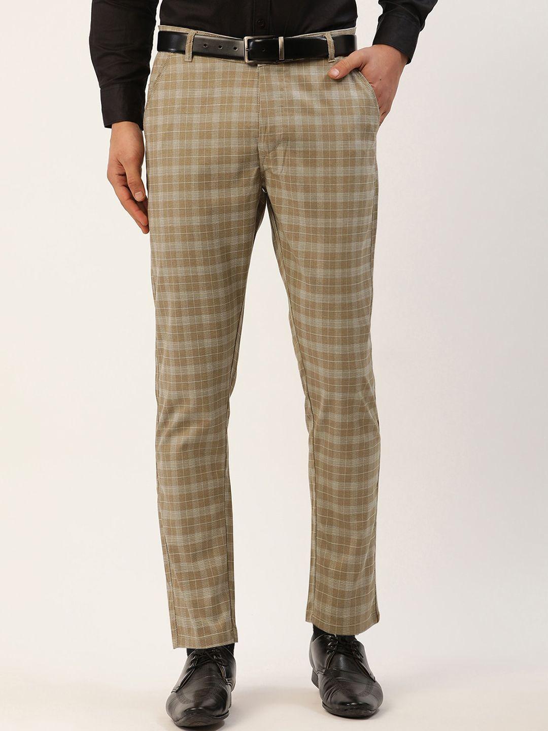 jainish-men-beige-checked-smart-slim-fit-easy-wash-trousers