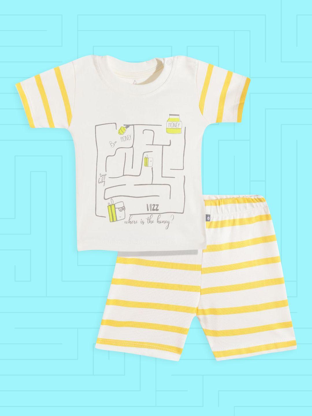 tinyo-boys-off-white-&-yellow-pure-cotton-graphic-print-t-shirt-with-shorts