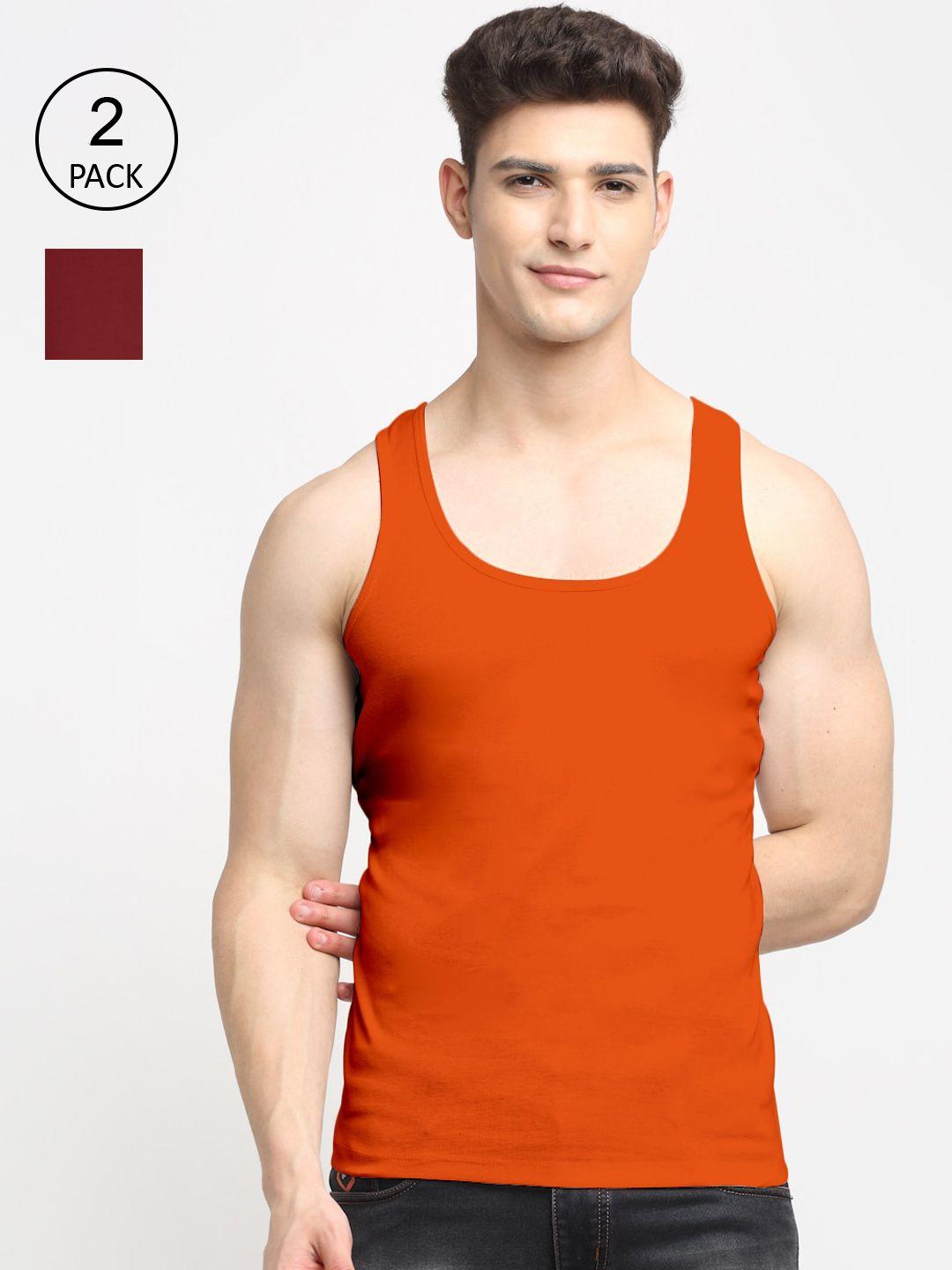 friskers-men-maroon-&-orange-solid-pure-cotton-innerwear-vests-pack-of-2
