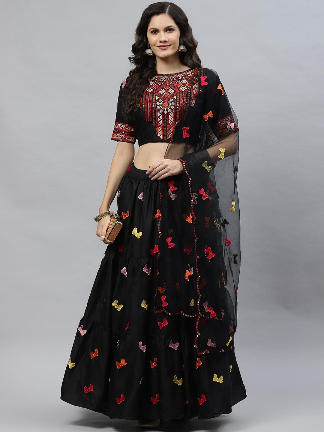 shubhkala-black-embroidered-sequinned-semi-stitched-lehenga-&-unstitched-blouse-with-dupatta