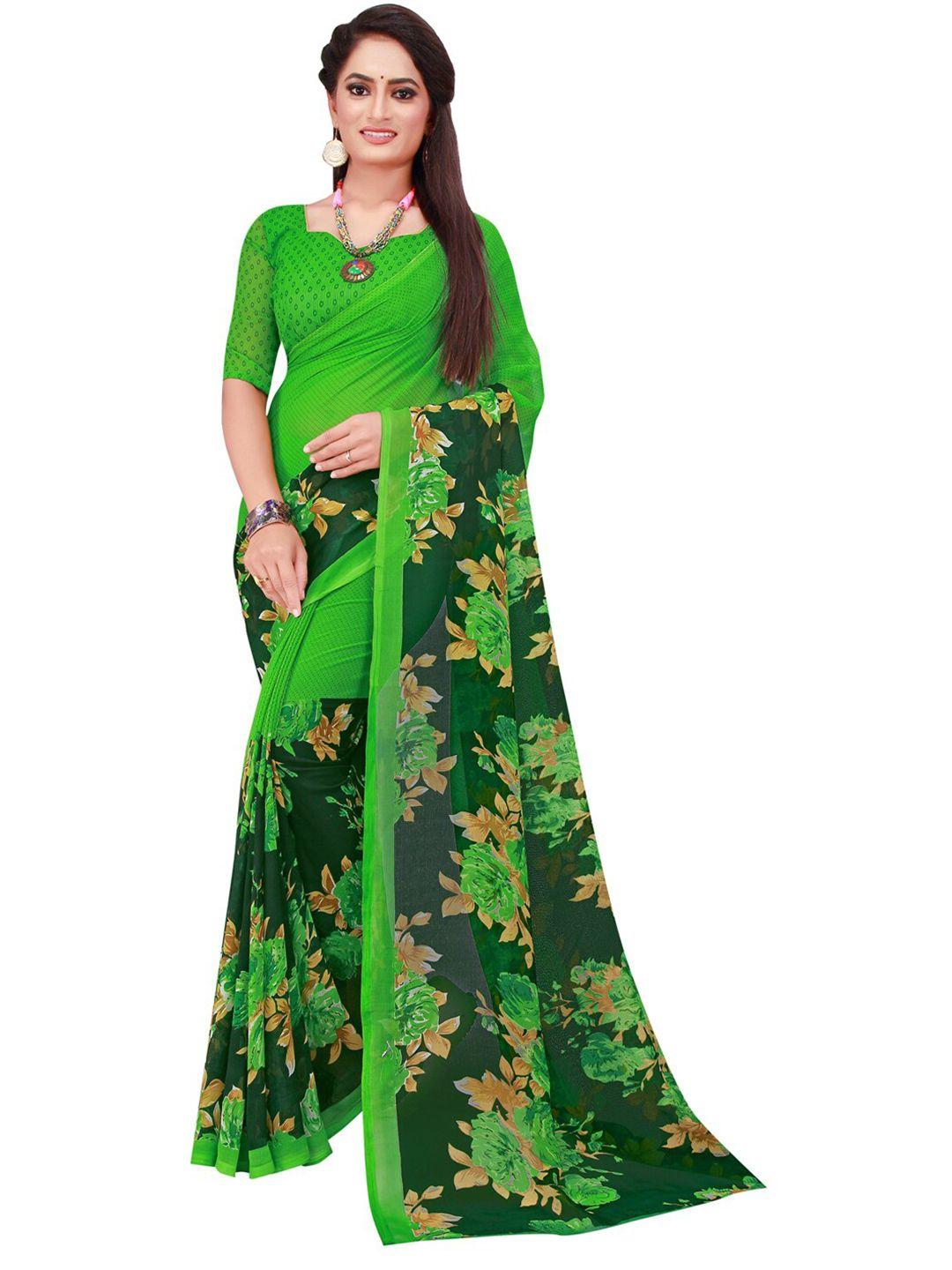 florence-green-&-black-floral-pure-georgette-saree