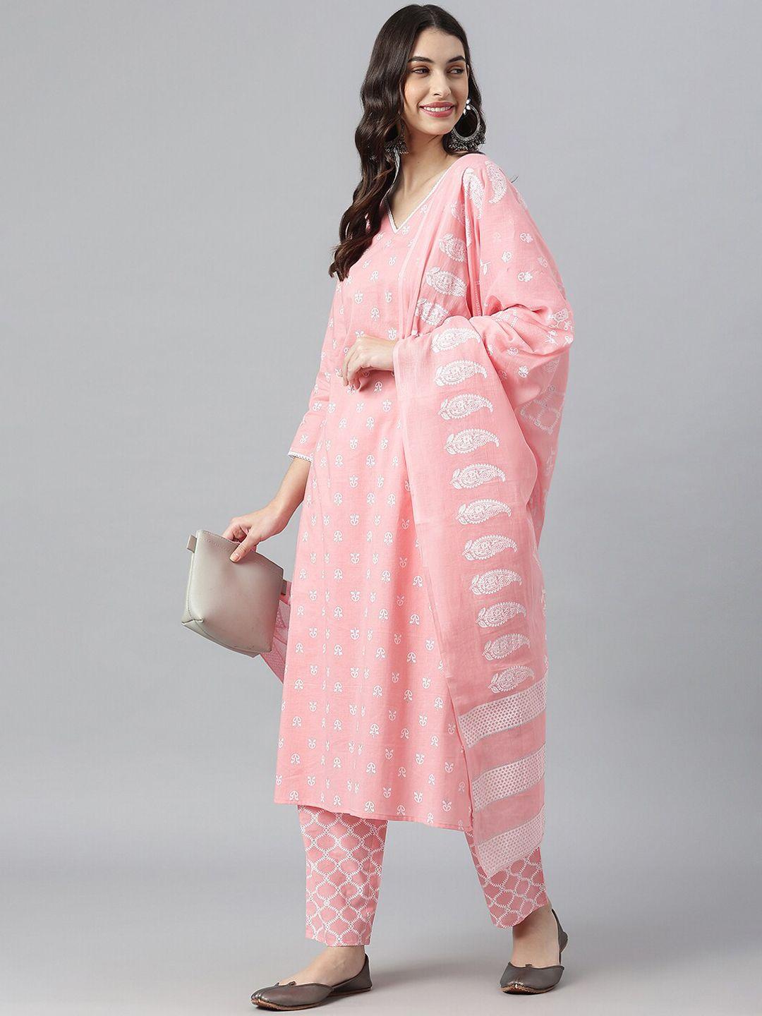 stylum-women-pink-ethnic-motifs-printed-pure-cotton-kurta-with-trousers-&-with-dupatta