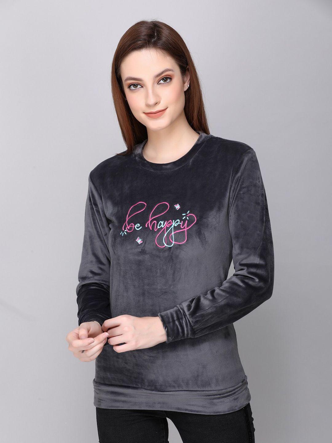 cushybee-women-charcoal-embroidered-sweatshirt