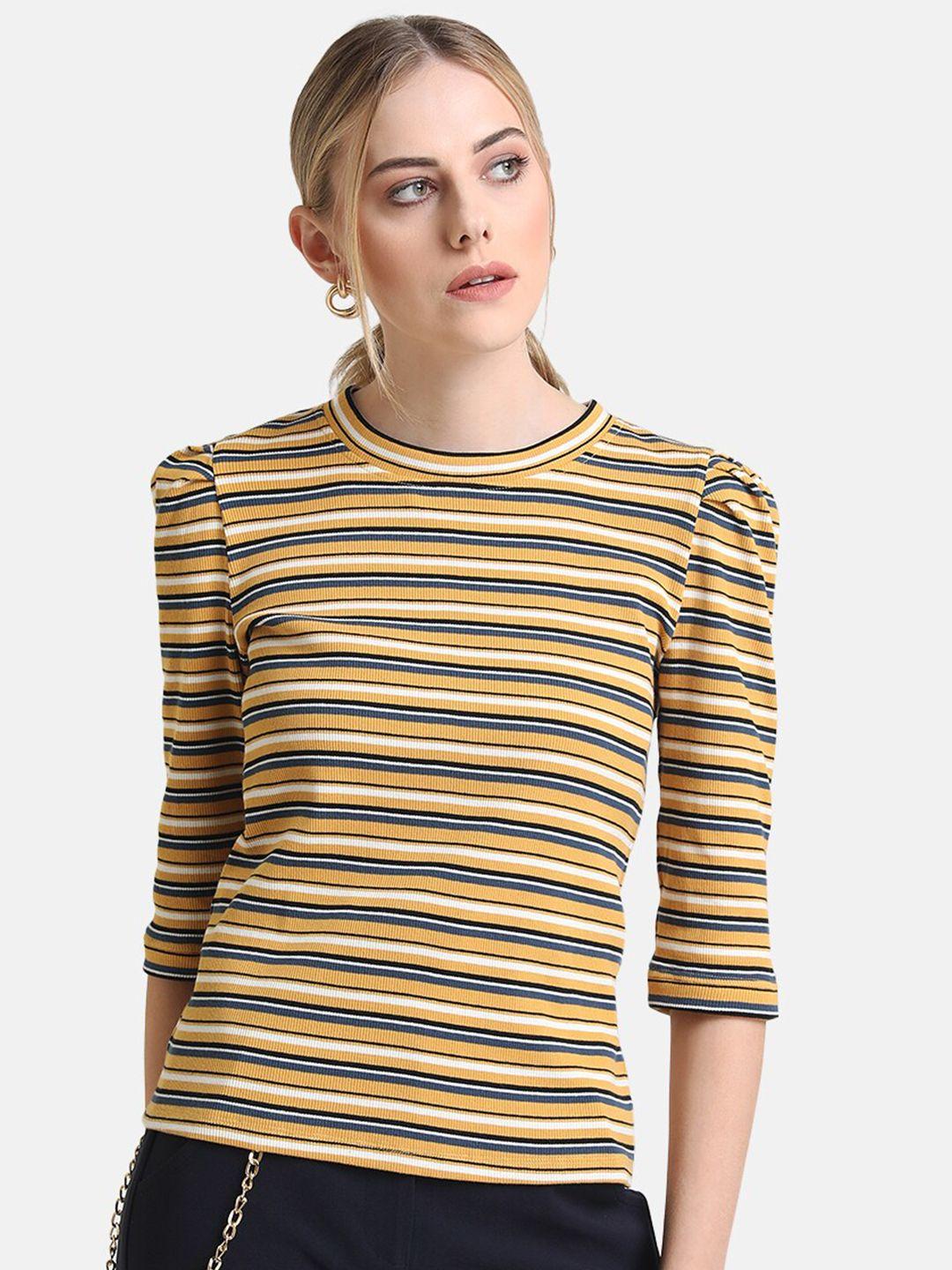 kazo-women-yellow-striped-jersey-top