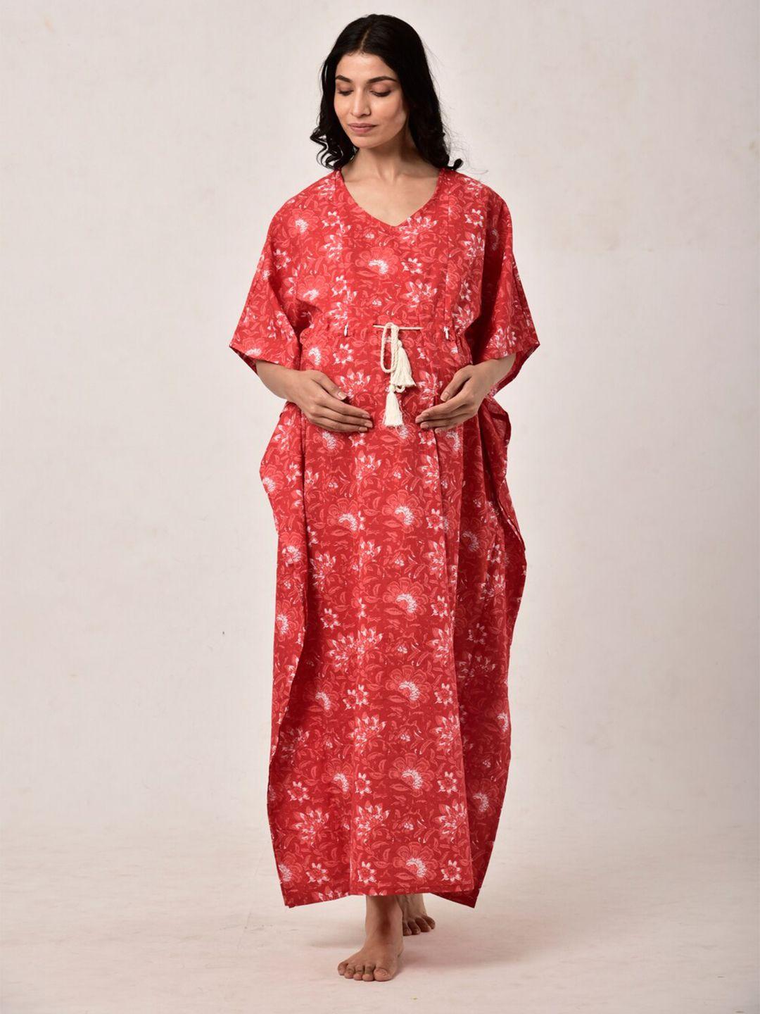 ikk-kudi-by-seerat-red-printed-pure-cotton-maternity-&-nursing-kaftan-maxi-nightdress