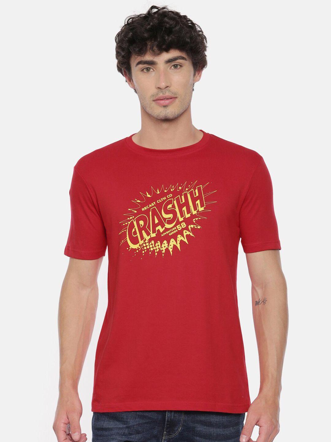 recast-men-red-typography-printed-pure-cotton-bio-finish-t-shirt