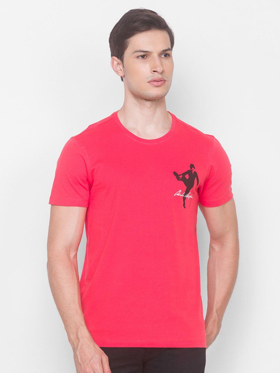 spykar-men-coral-printed-slim-fit-t-shirt