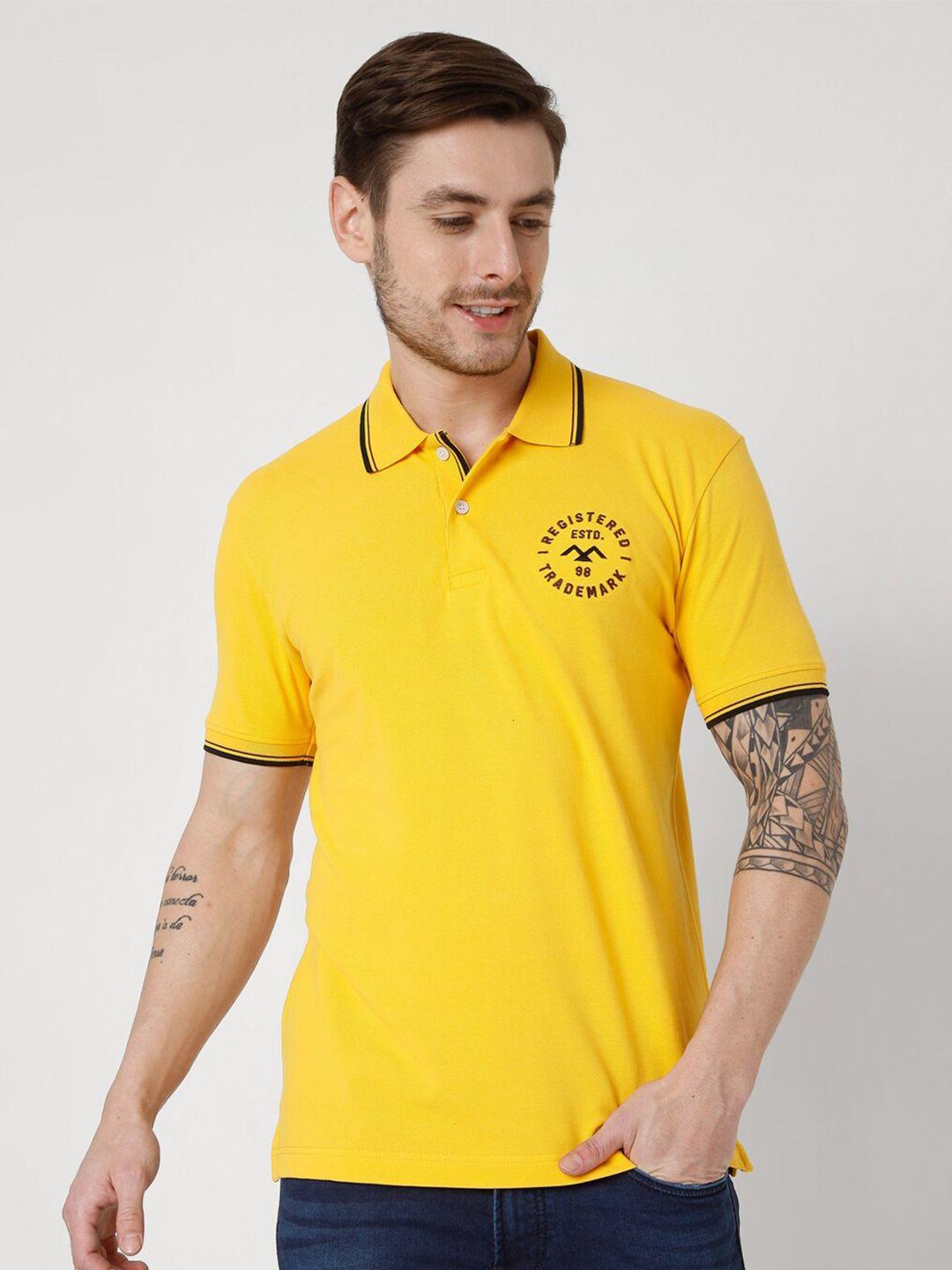 mufti-men-yellow-polo-collar-slim-fit-pure-cotton-t-shirt
