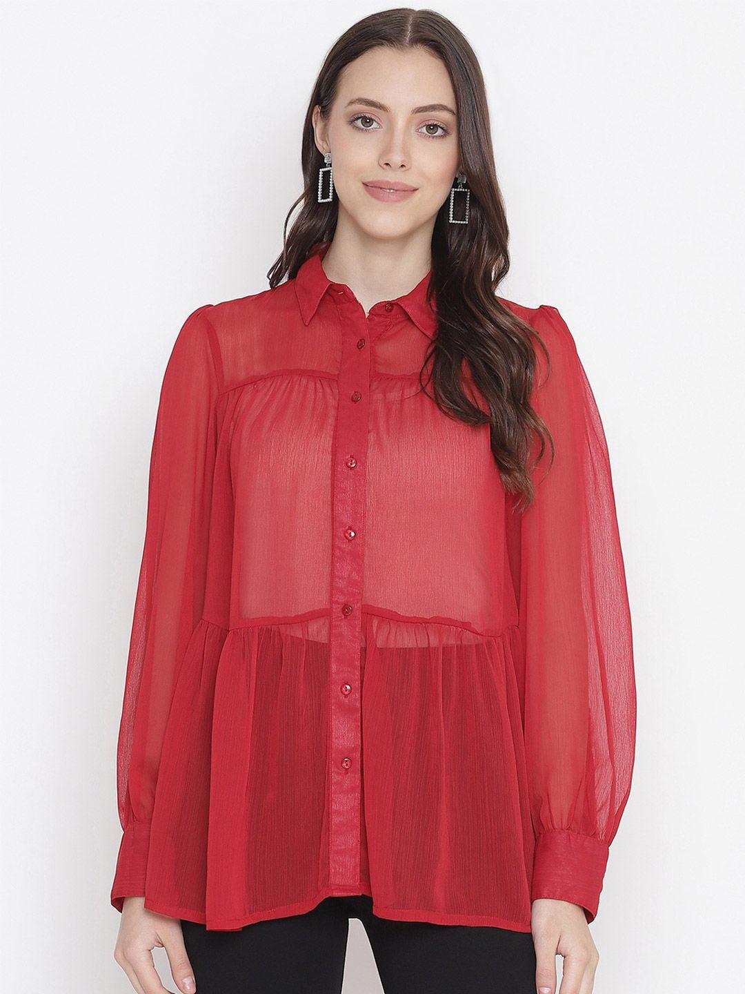 oxolloxo-women-red-solid-sheer-comfort-casual-shirt