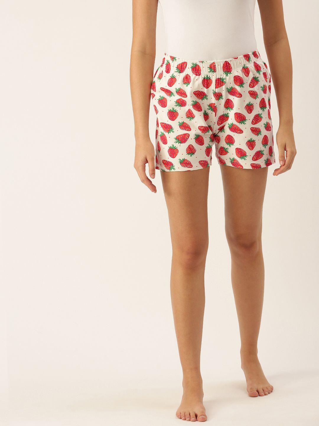 clt-s-women-white-&-red-pure-cotton-conversational-printed-lounge-shorts