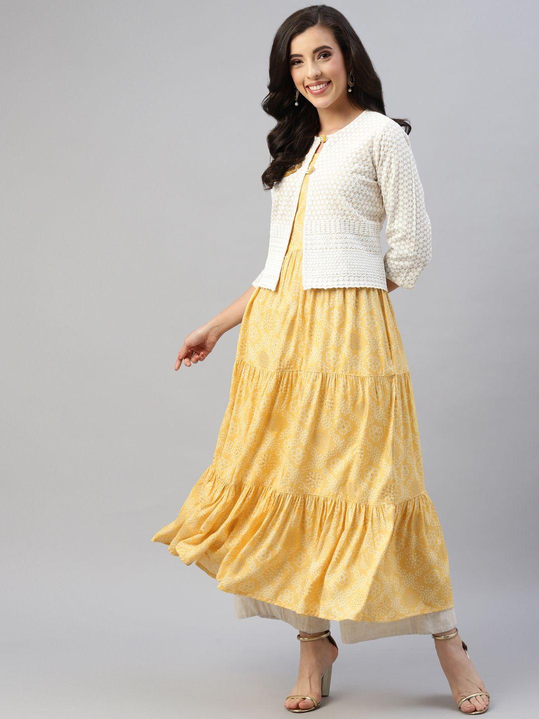 readiprint-fashions-women-yellow-bandhani-printed-tiered-anarkali-kurta-with-jacket