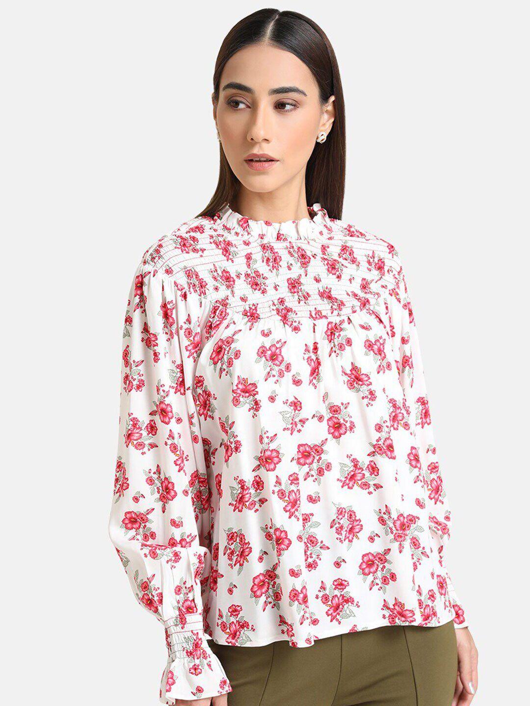 kazo-women-white-&-red-floral-print-top
