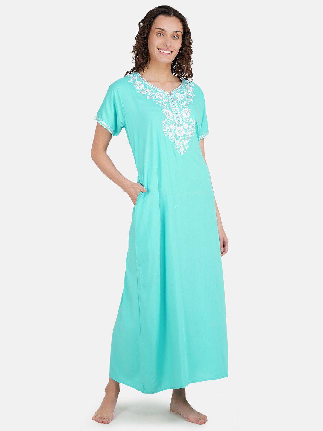 koi-sleepwear-blue-&-white-embroidered-maxi-nightdress