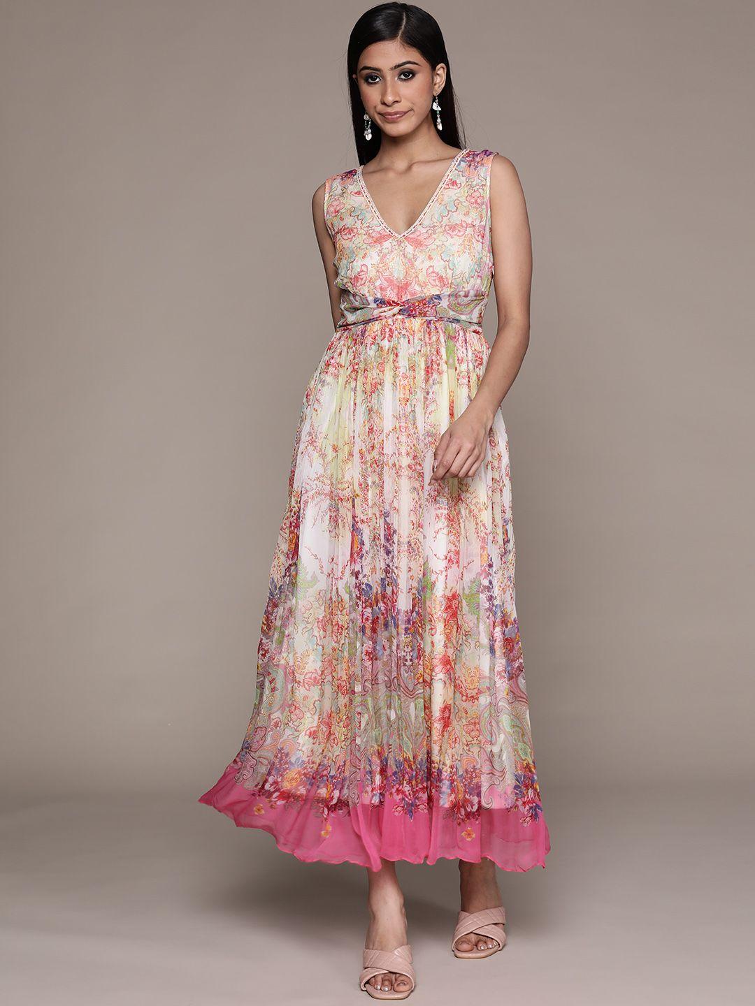aarke-ritu-kumar-women-off-white-&-dusty-pink-ethnic-motifs-printed-a-line-maxi-dress