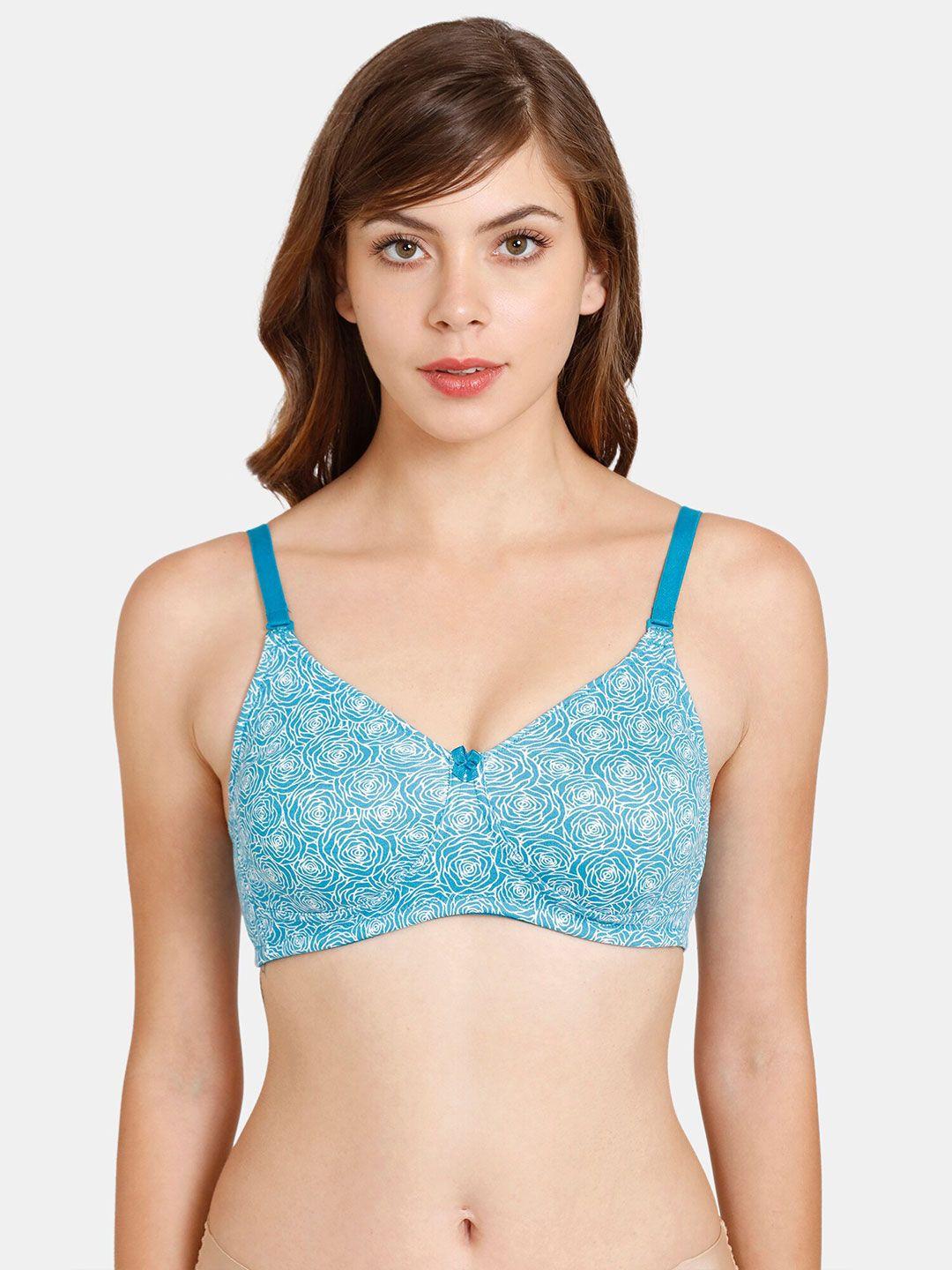 rosaline-by-zivame-blue-&-white-non-wired-&-non-padded-abstract-printed-bra
