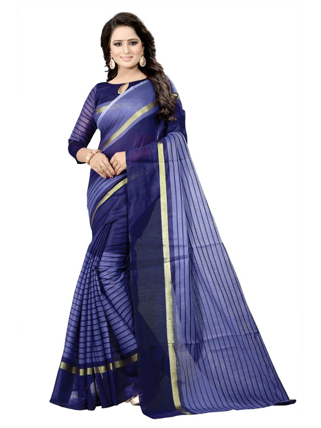 saadhvi-navy-blue-&-gold-toned-striped-silk-cotton-saree