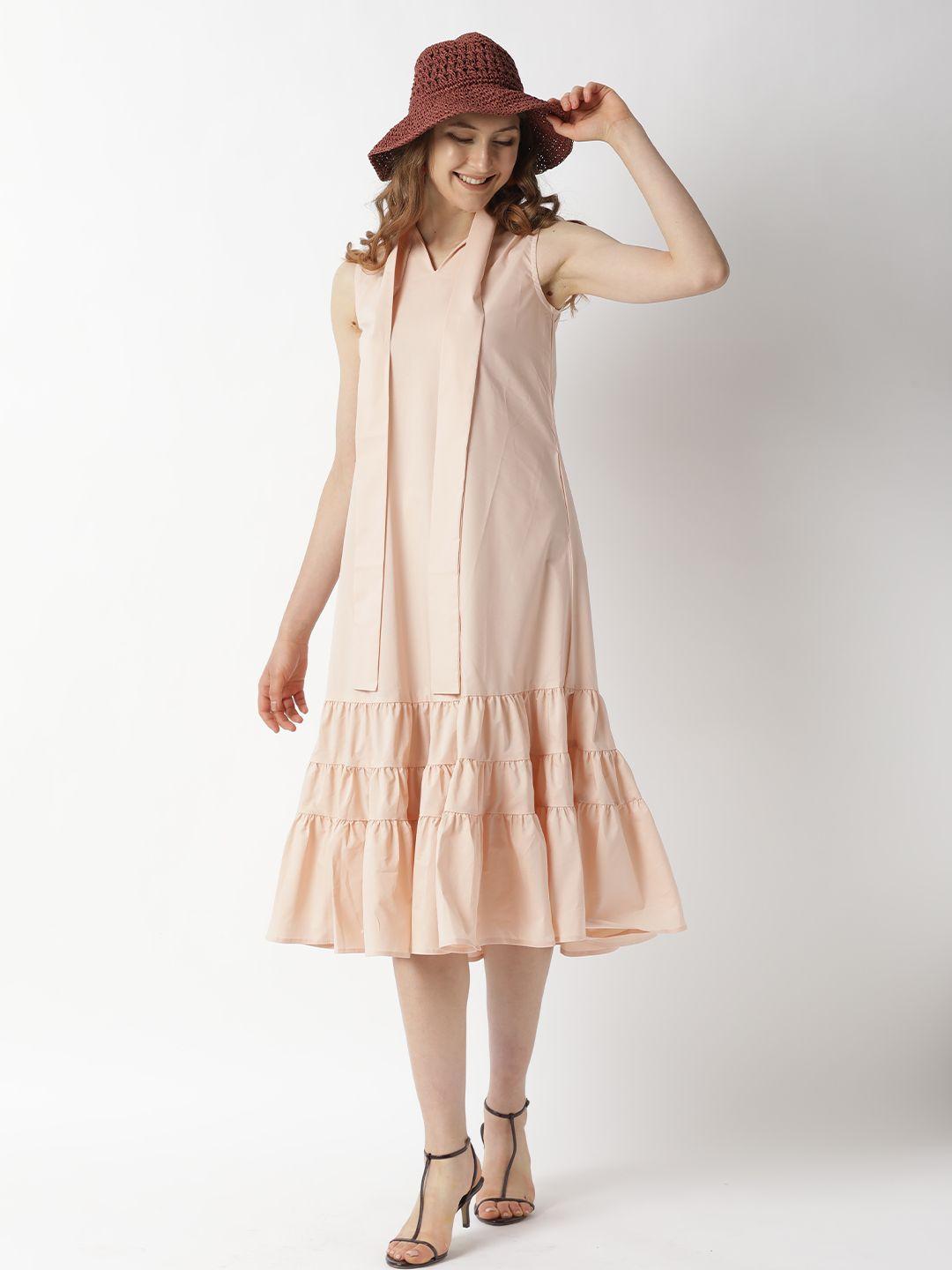 rareism-women-peach-coloured-a-line-midi-dress