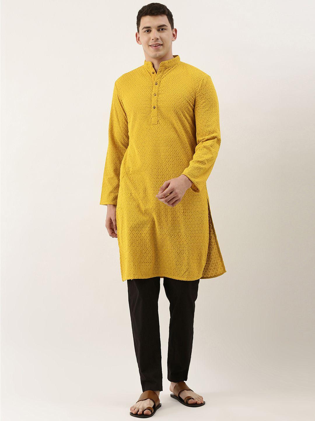 swagg-india-men-mustard-yellow-ethnic-motifs-embroidered-chikankari-kurta