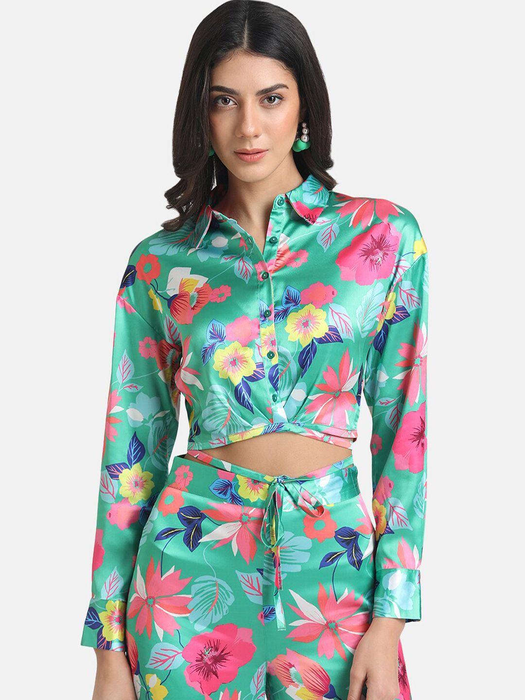 kazo-women-green-floral-printed-casual-shirt