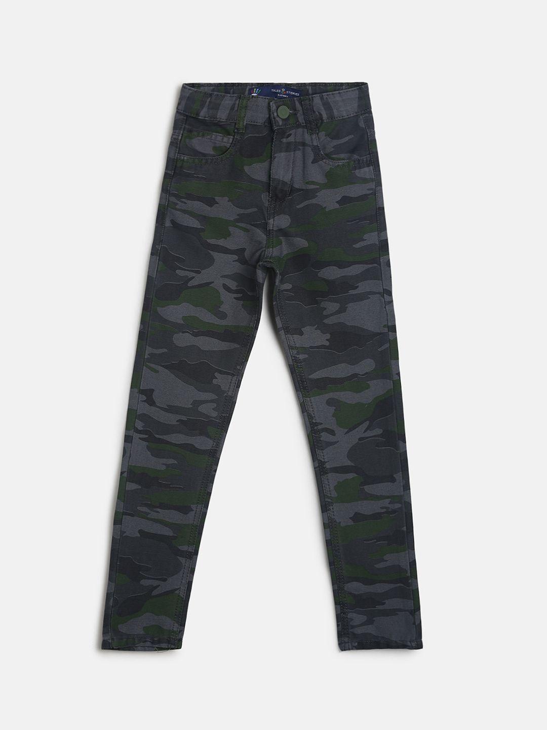 tales-&-stories-boys-grey-lycra-camouflage-printed-slim-fit-trouser