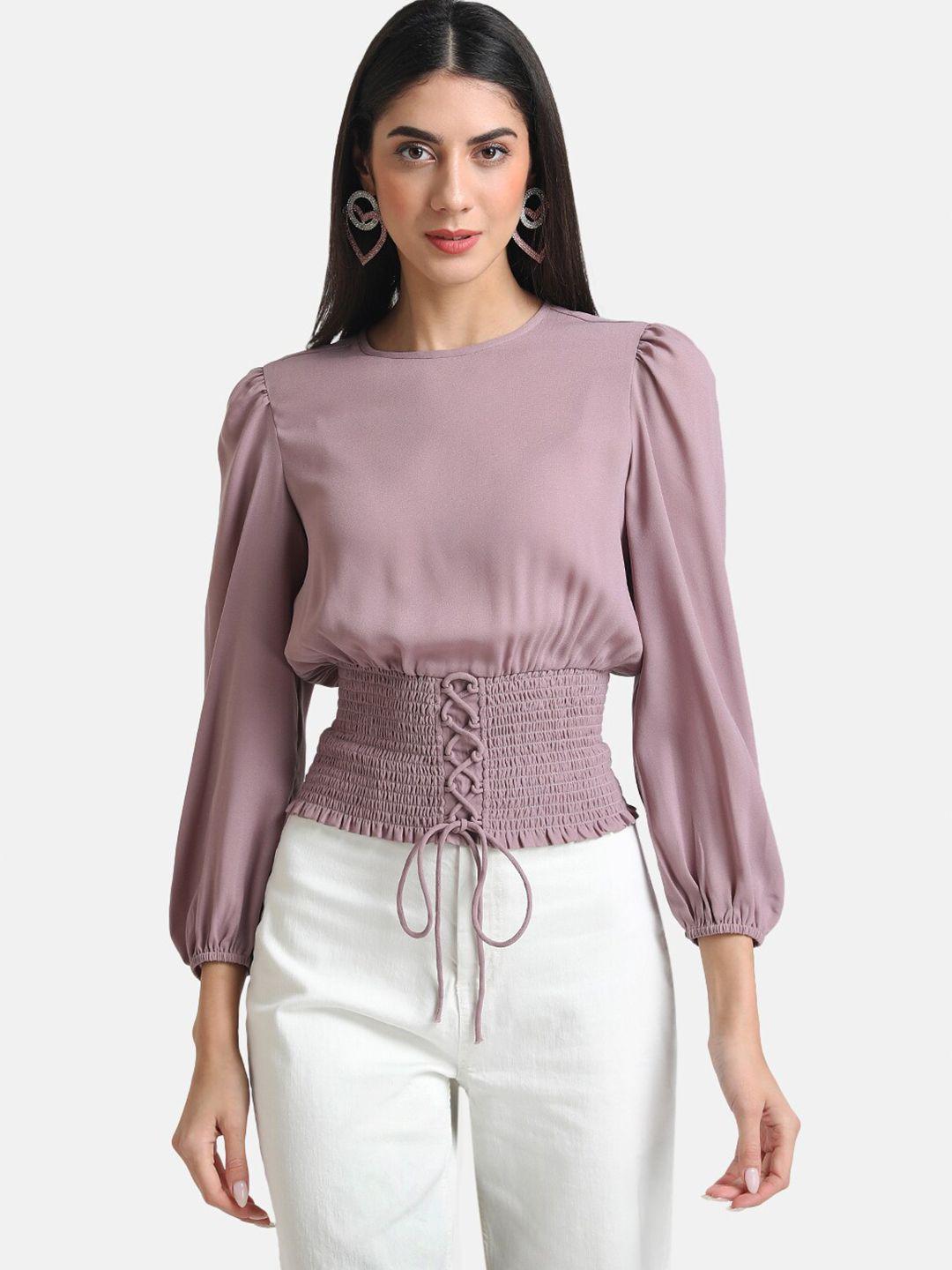 kazo-lavender-solid-cinched-waist-top