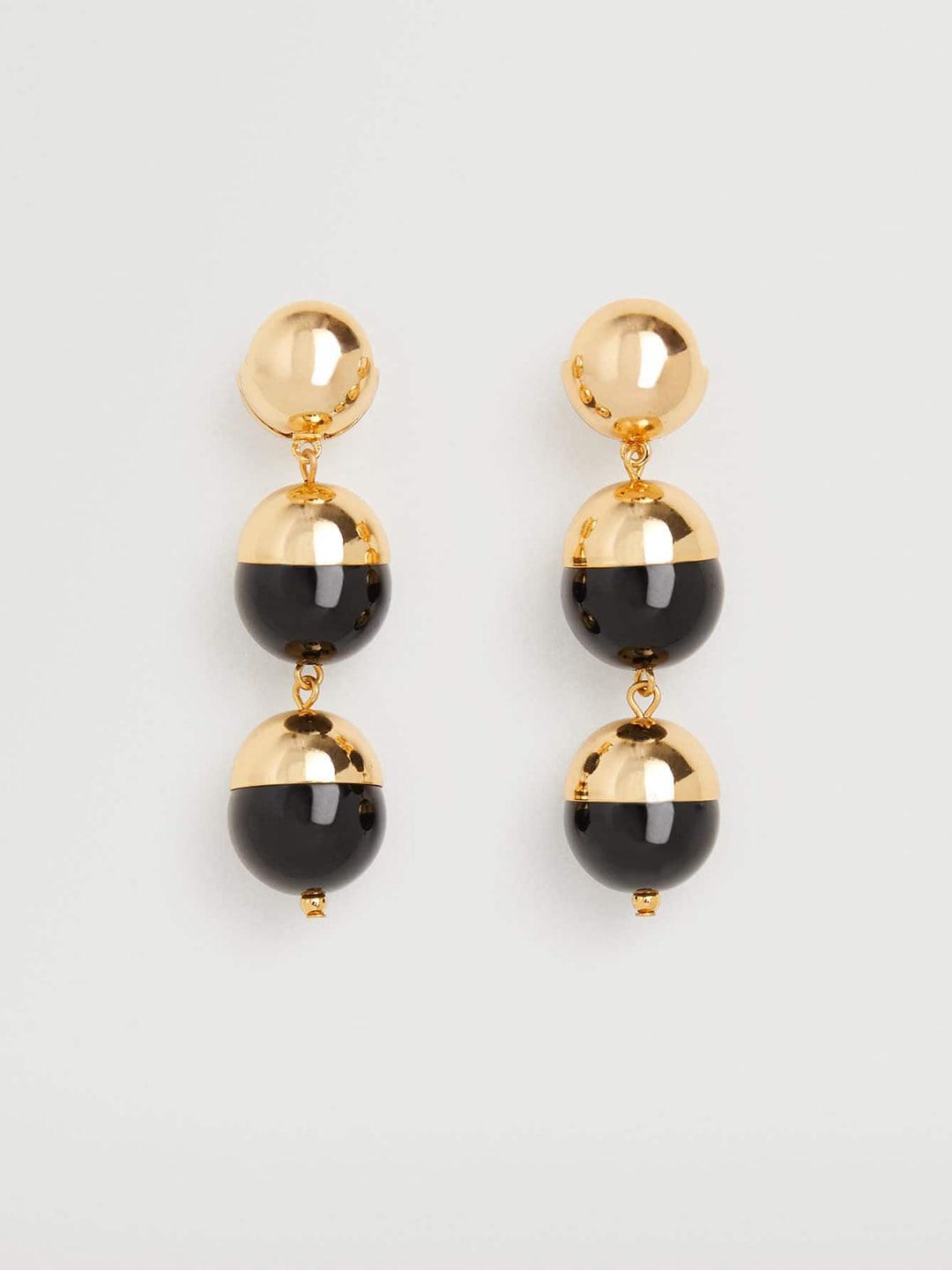 mango-gold-toned-&-black-spherical-drop-earrings