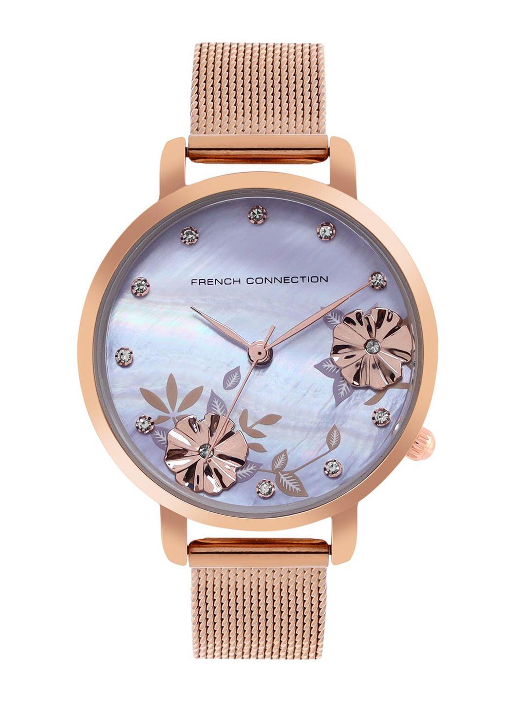 french-connection-women-silver-toned-printed-dial-&-rose-gold-toned-stainless-steel-bracelet-style-straps-analogue-watch-fc21m