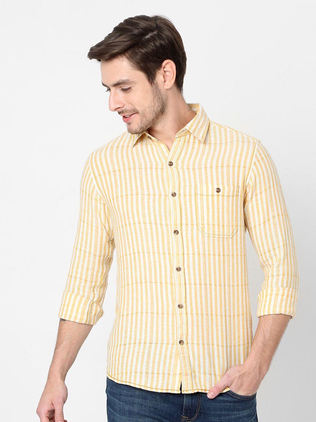 mufti-men-yellow-slim-fit-striped-casual-shirt