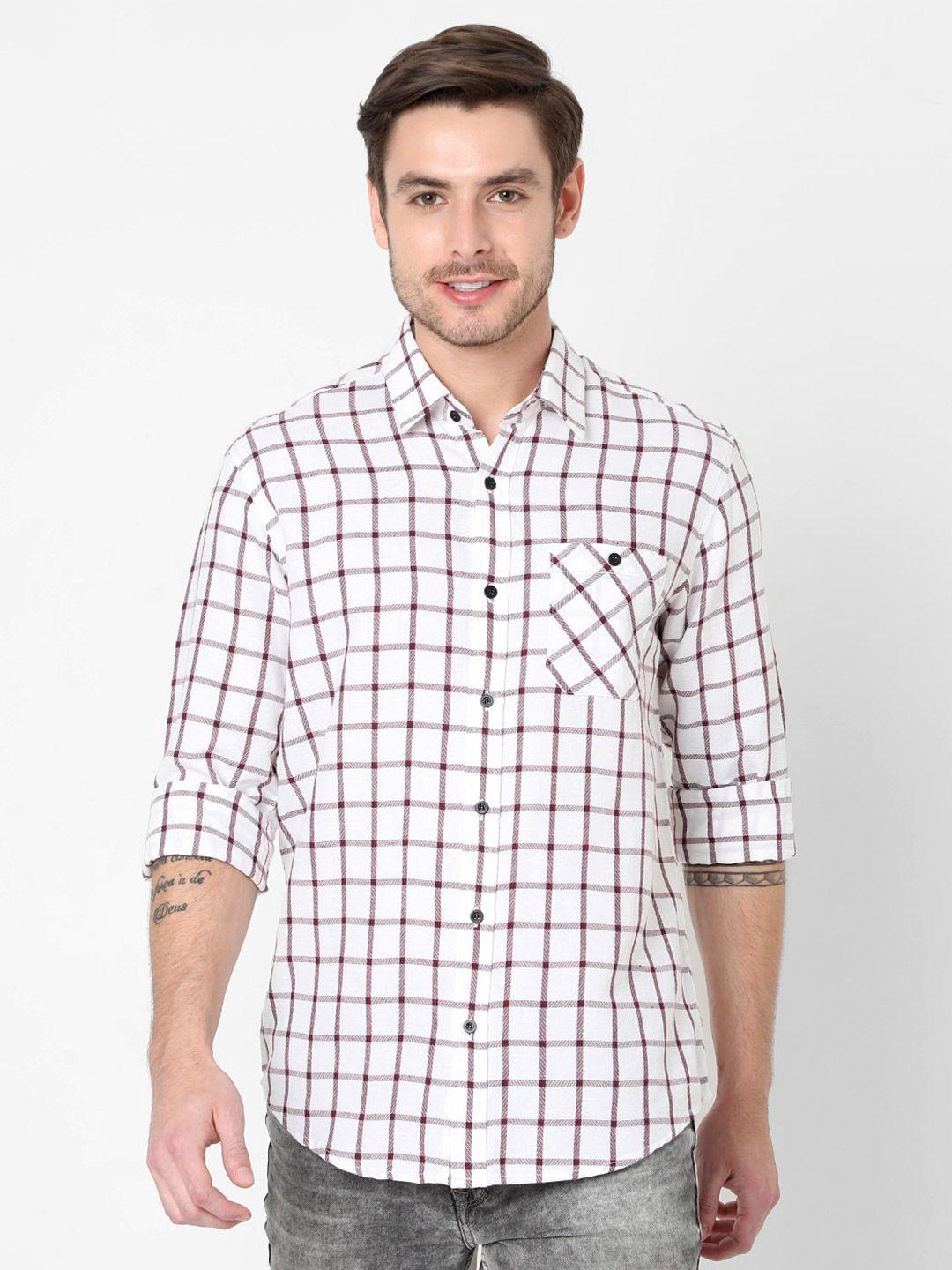 mufti-men-off-white-&-red-slim-fit-checked-casual-shirt