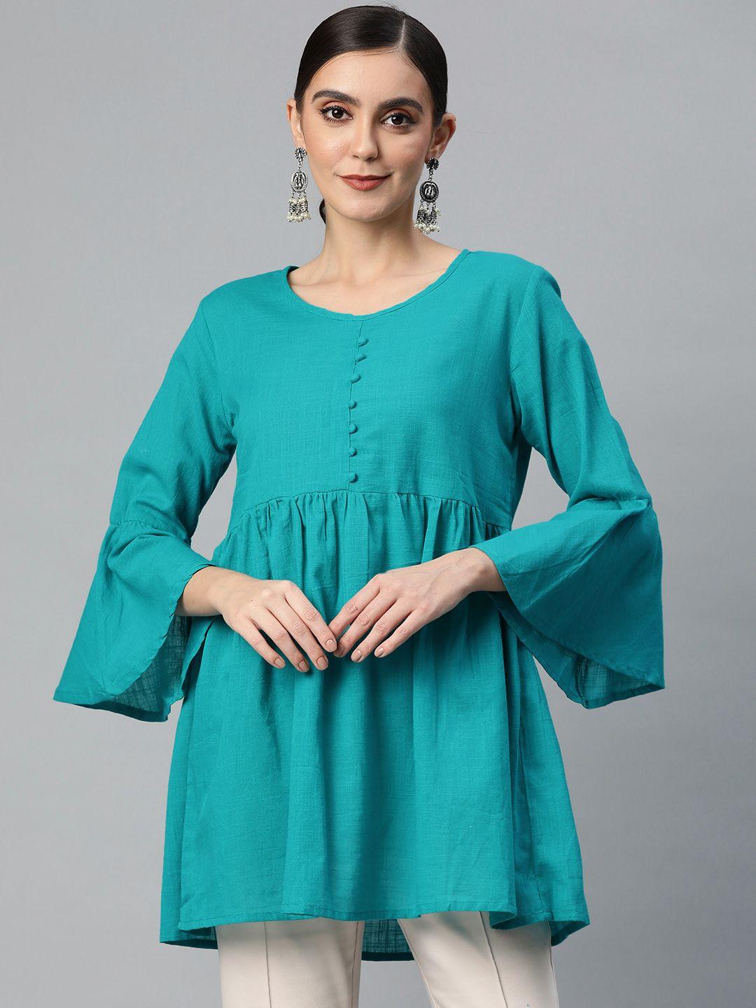 svarchi-teal-green-pure-cotton-solid-a-line-top