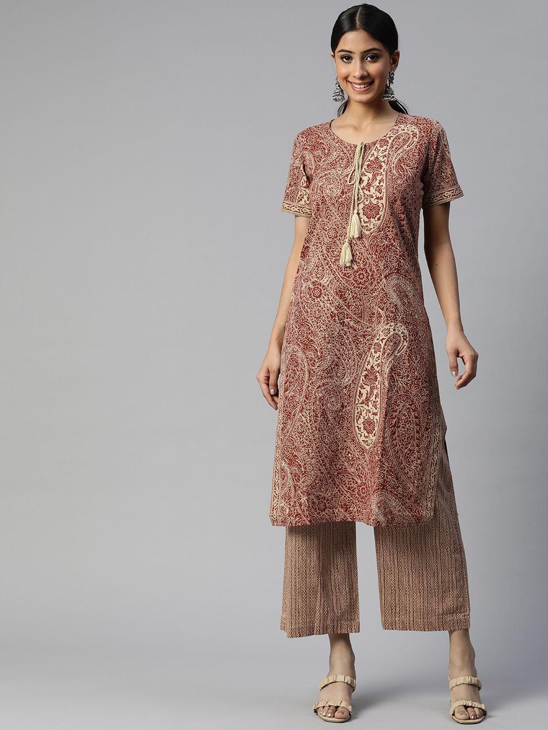 svarchi-women-beige-ethnic-motifs-printed-pure-cotton-kurta-with-palazzos