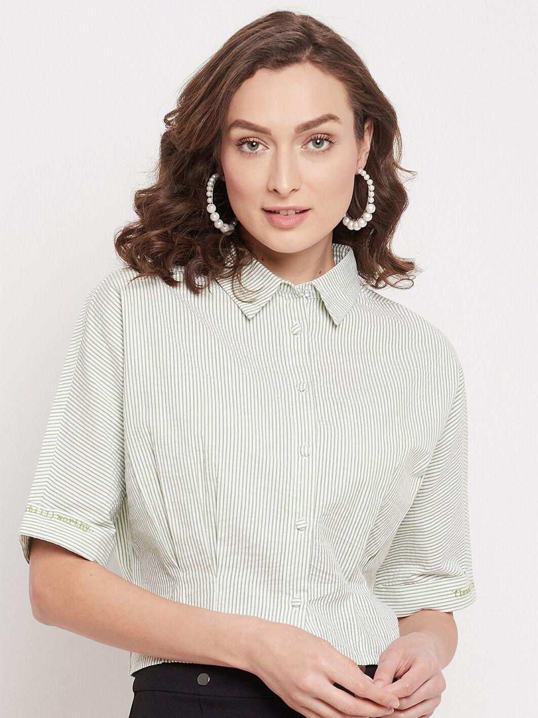 madame-women-green-striped-casual-shirt
