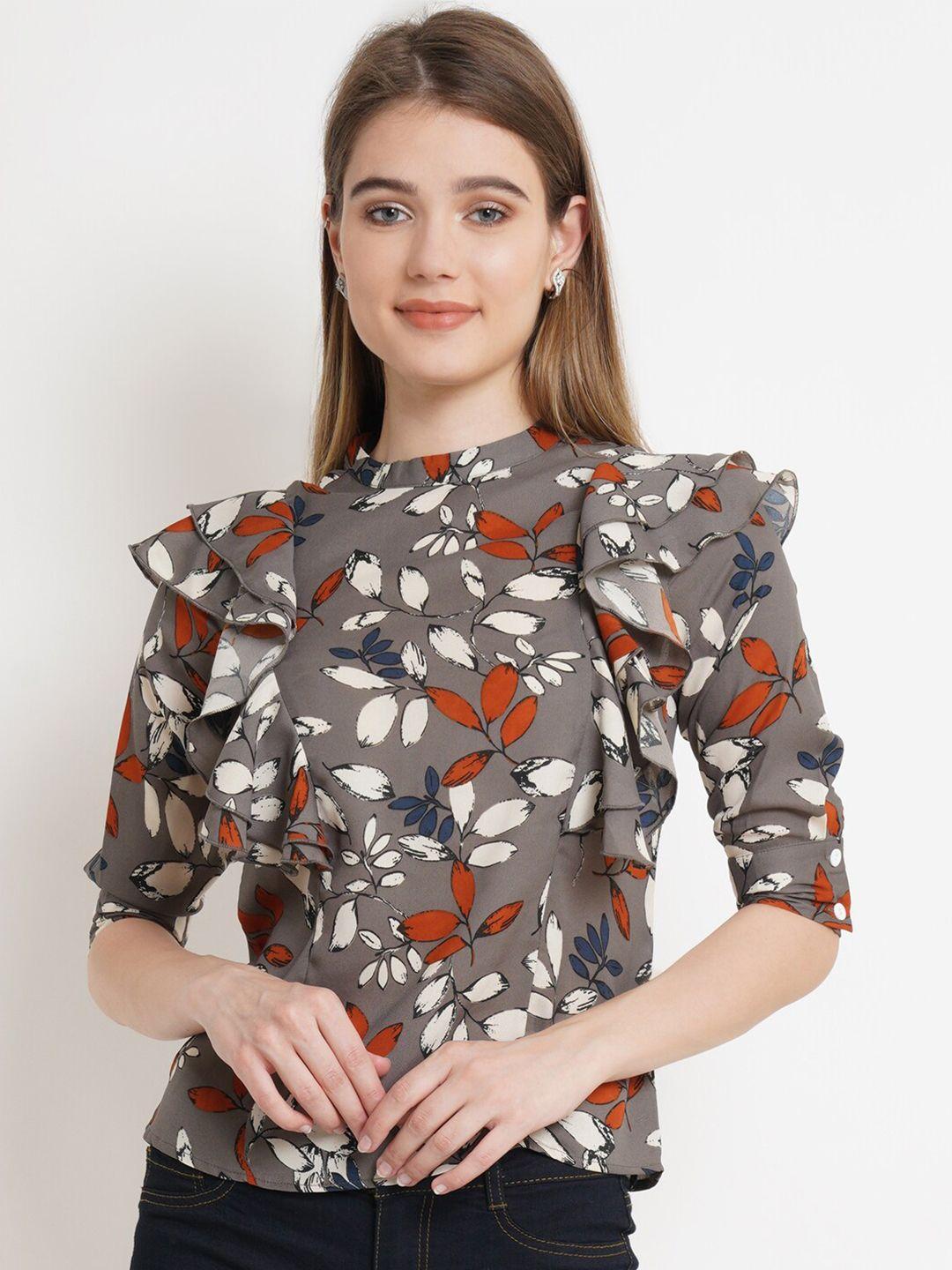 ix-impression-women-grey-floral-printed-ruffles-georgette-top