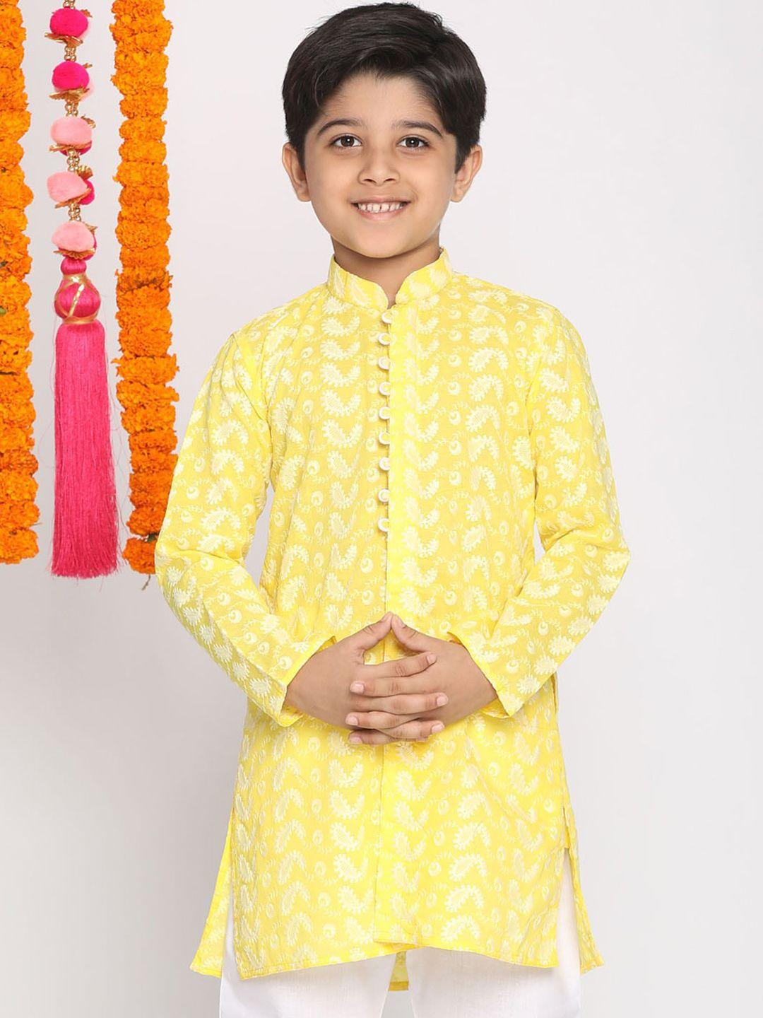 vastramay-boys-mustard-yellow-ethnic-motifs-embroidered-thread-work-kurta