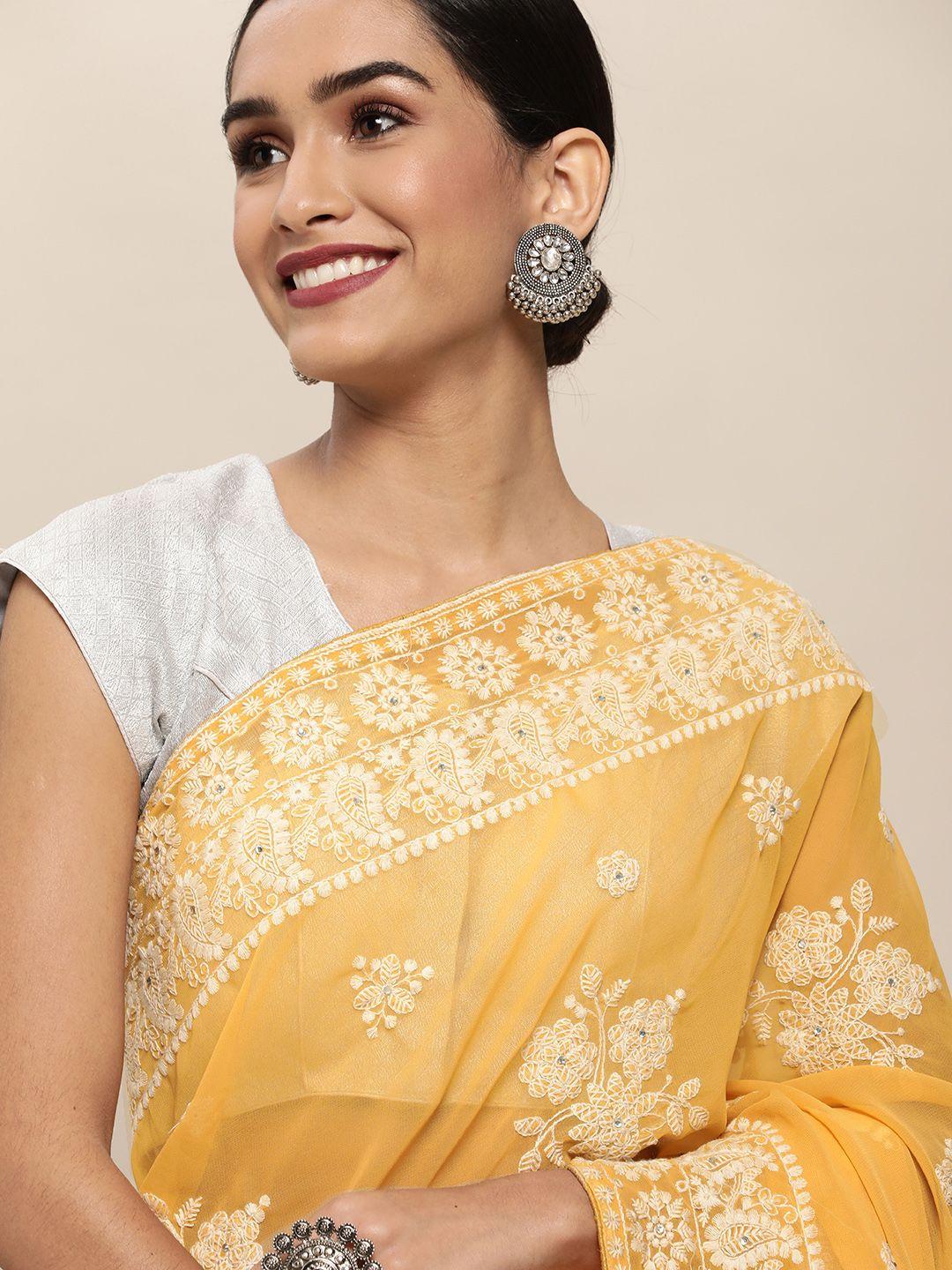 shaily-yellow-pure-georgette-chikankari-embroidered-saree