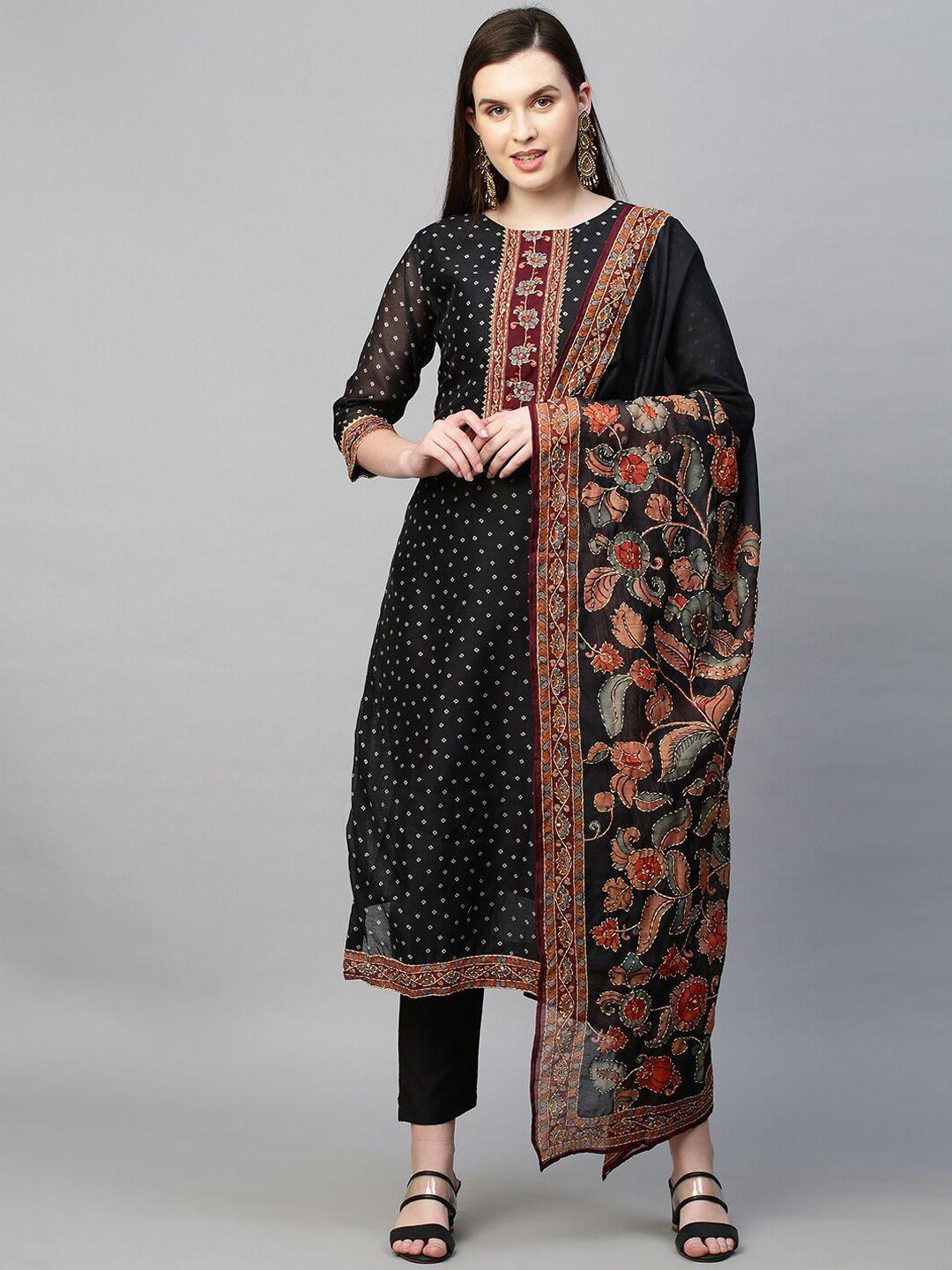 fashor-women-black-ethnic-motifs-layered-kantha-work-chanderi-silk-kurti-with-trousers-&-with-dupatta