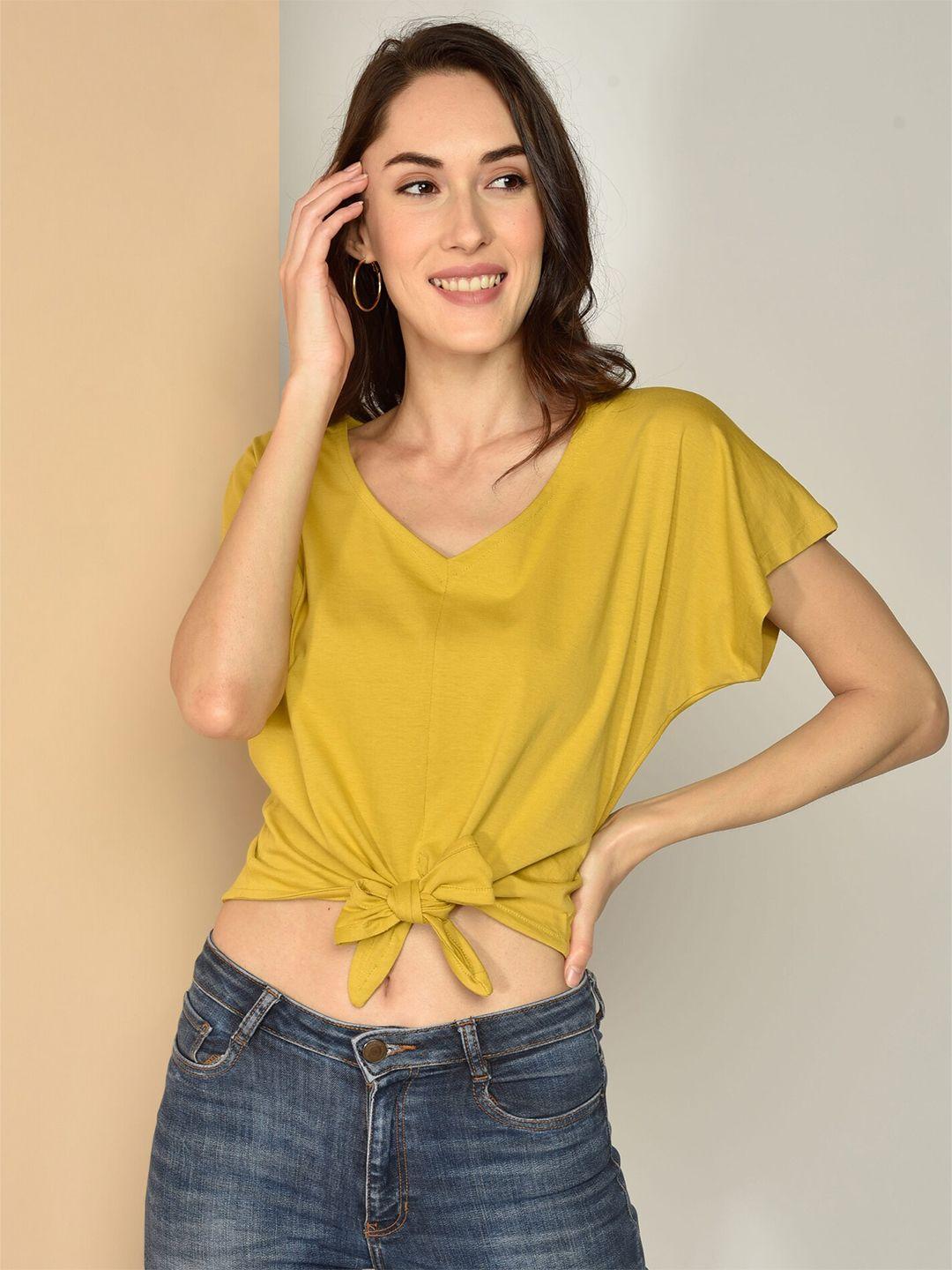 chimpaaanzee-mustard-yellow-extended-sleeves-waist-tie-up-cotton-crop-top