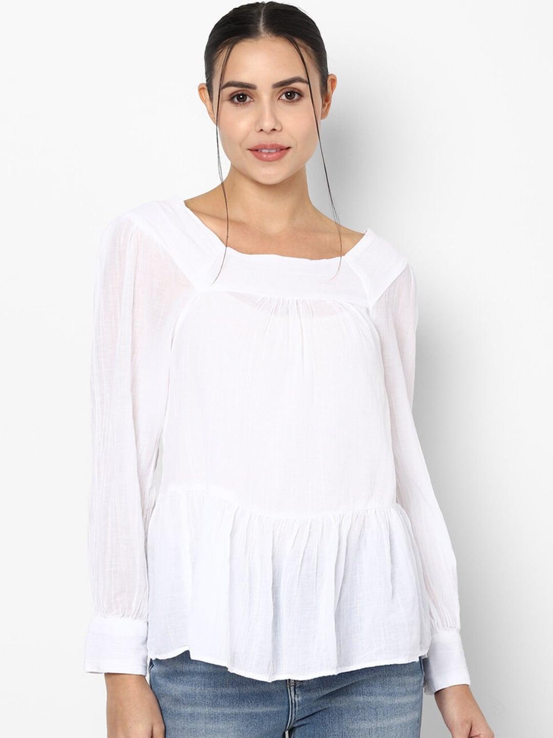 american-eagle-outfitters-white-pure-cotton-square-neck-peplum-top